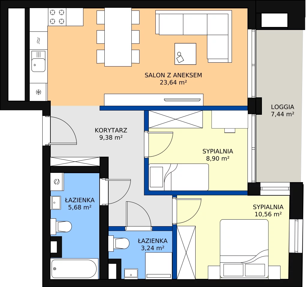 Zalety mieszkania 61.4 m², A.34