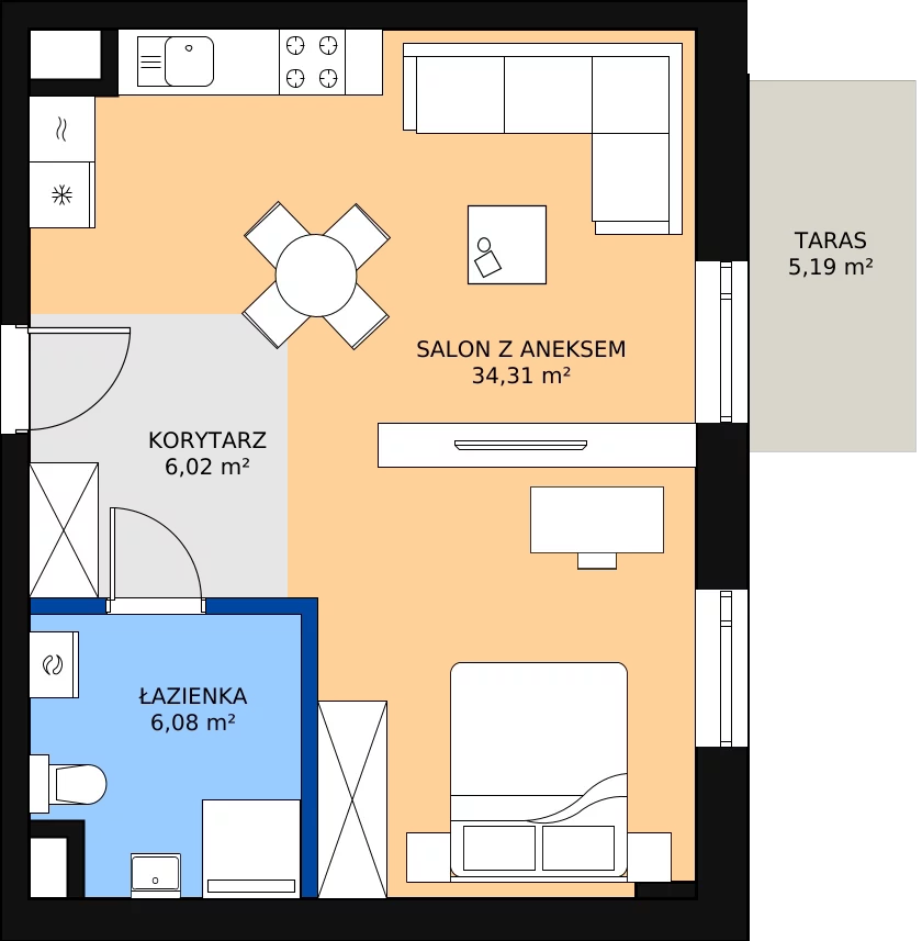 Zalety mieszkania 46.41 m², B.01