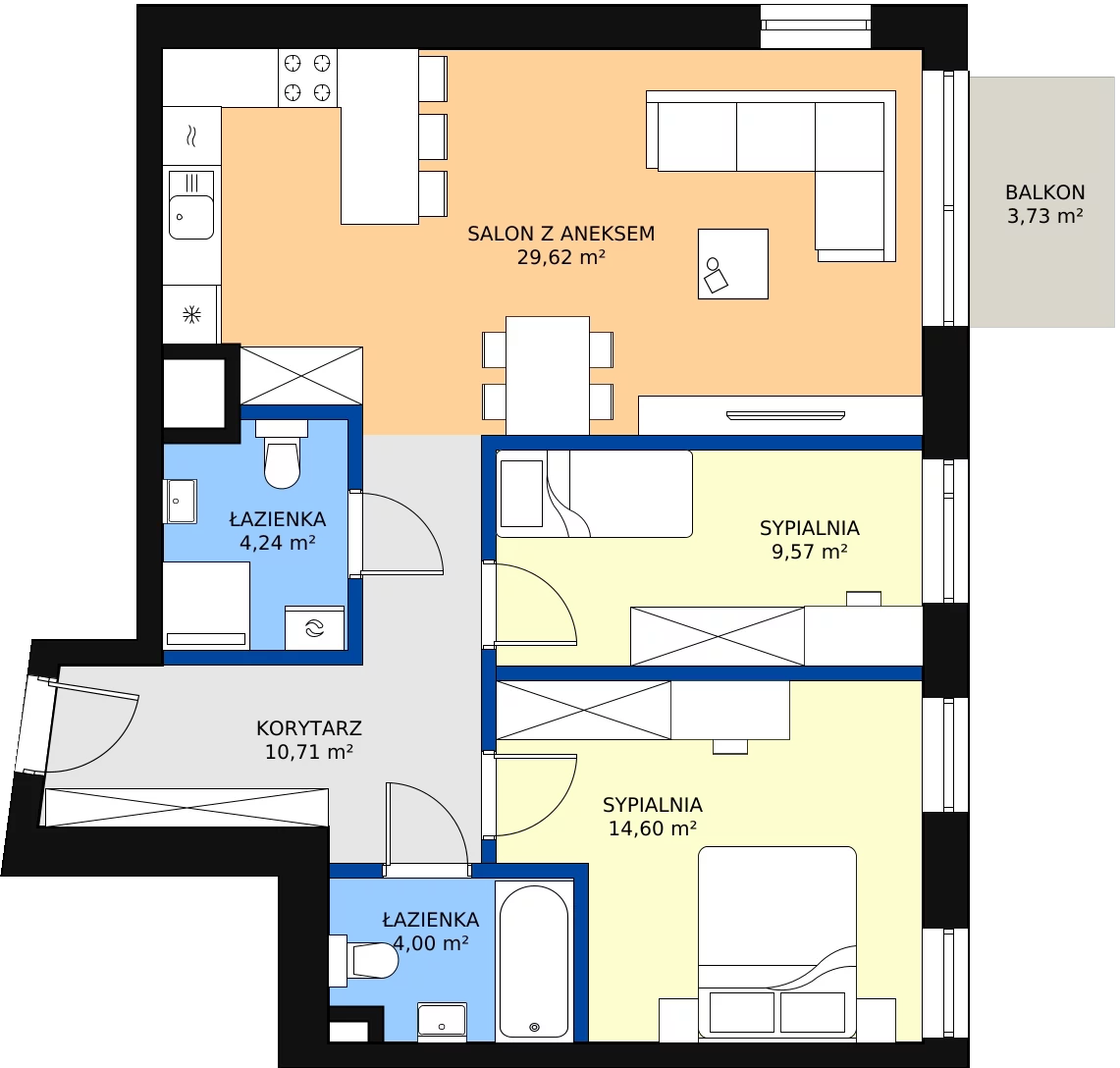Zalety mieszkania 72.74 m², B.12