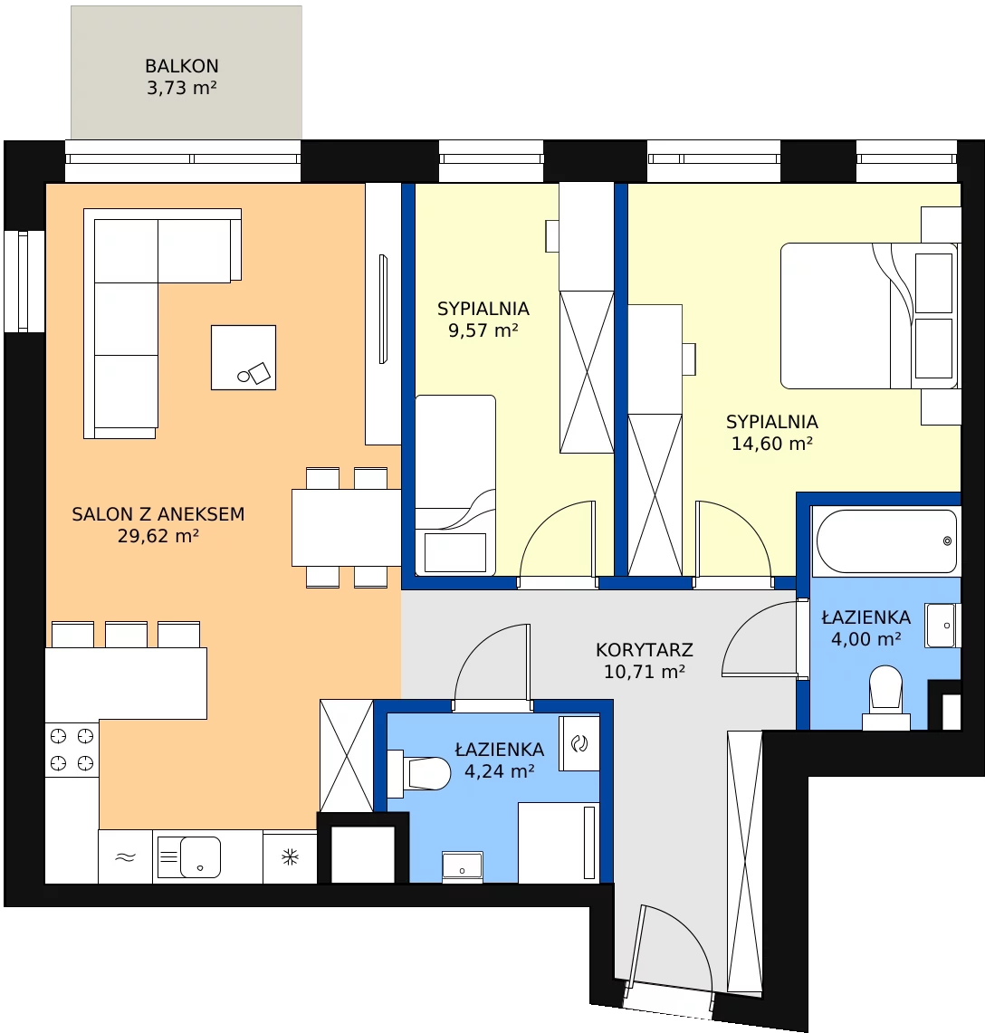 Zalety mieszkania 72.74 m², B.22