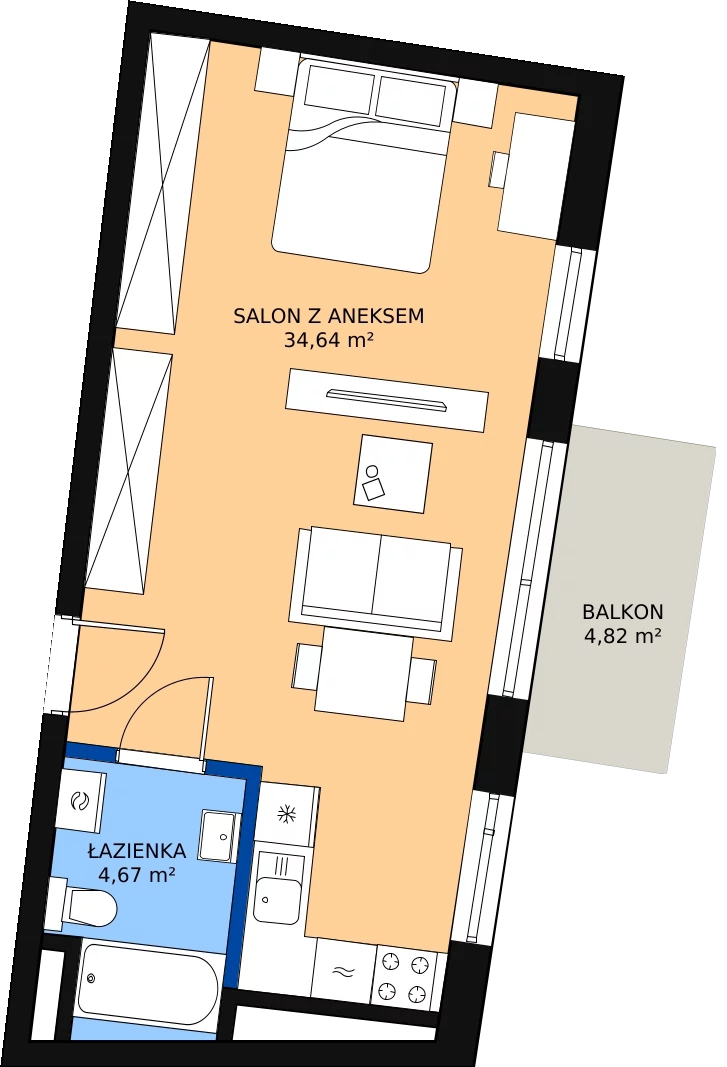Zalety mieszkania 39.31 m², B.23