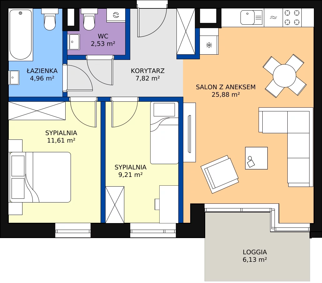Zalety mieszkania 62.01 m², B.35