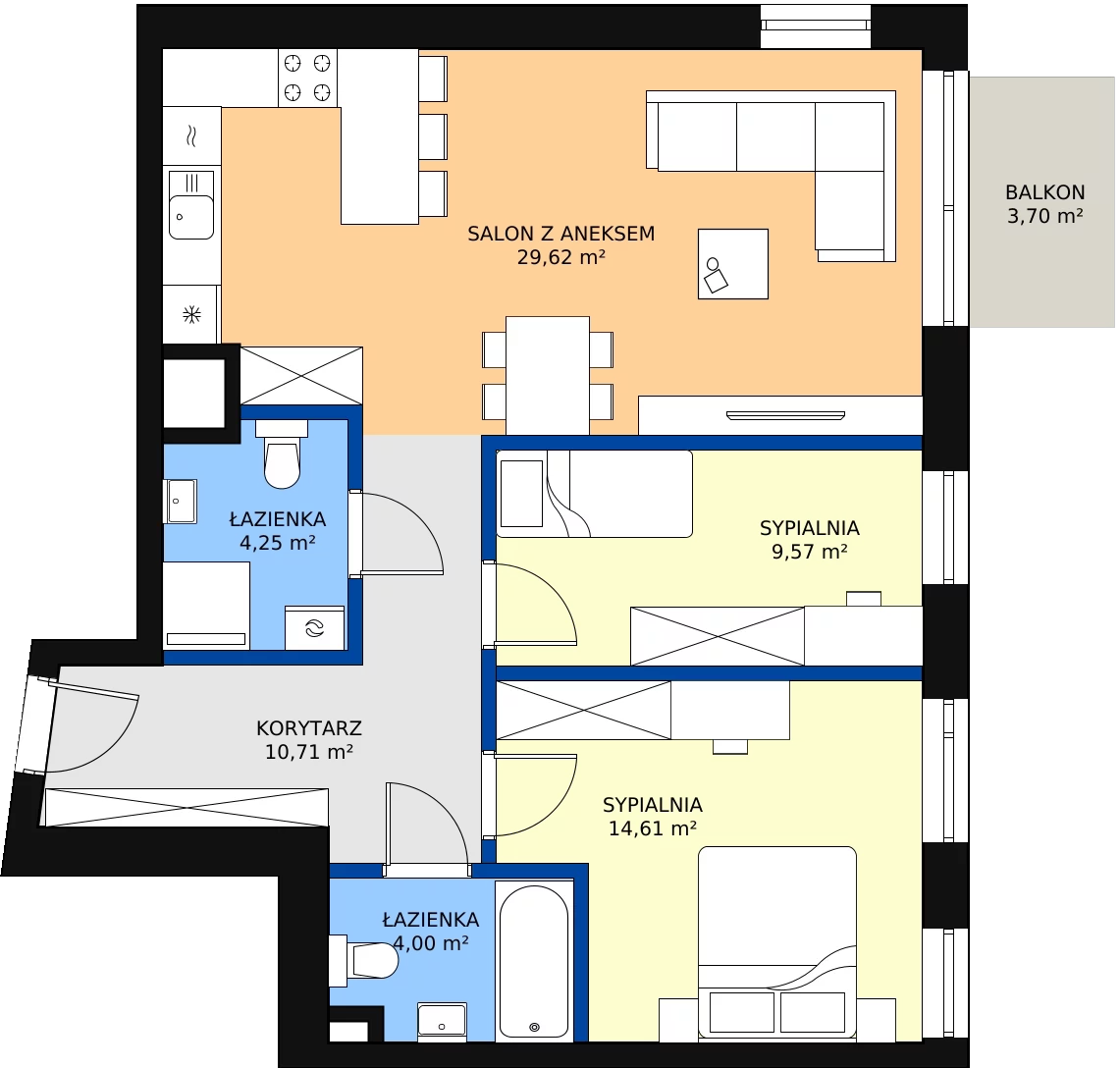 Zalety mieszkania 72.76 m², B.42