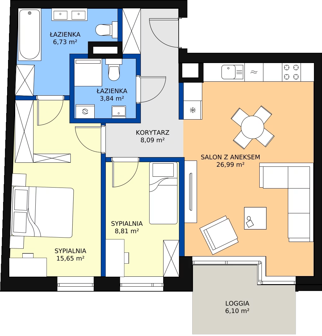 Zalety mieszkania 70.11 m², B.44