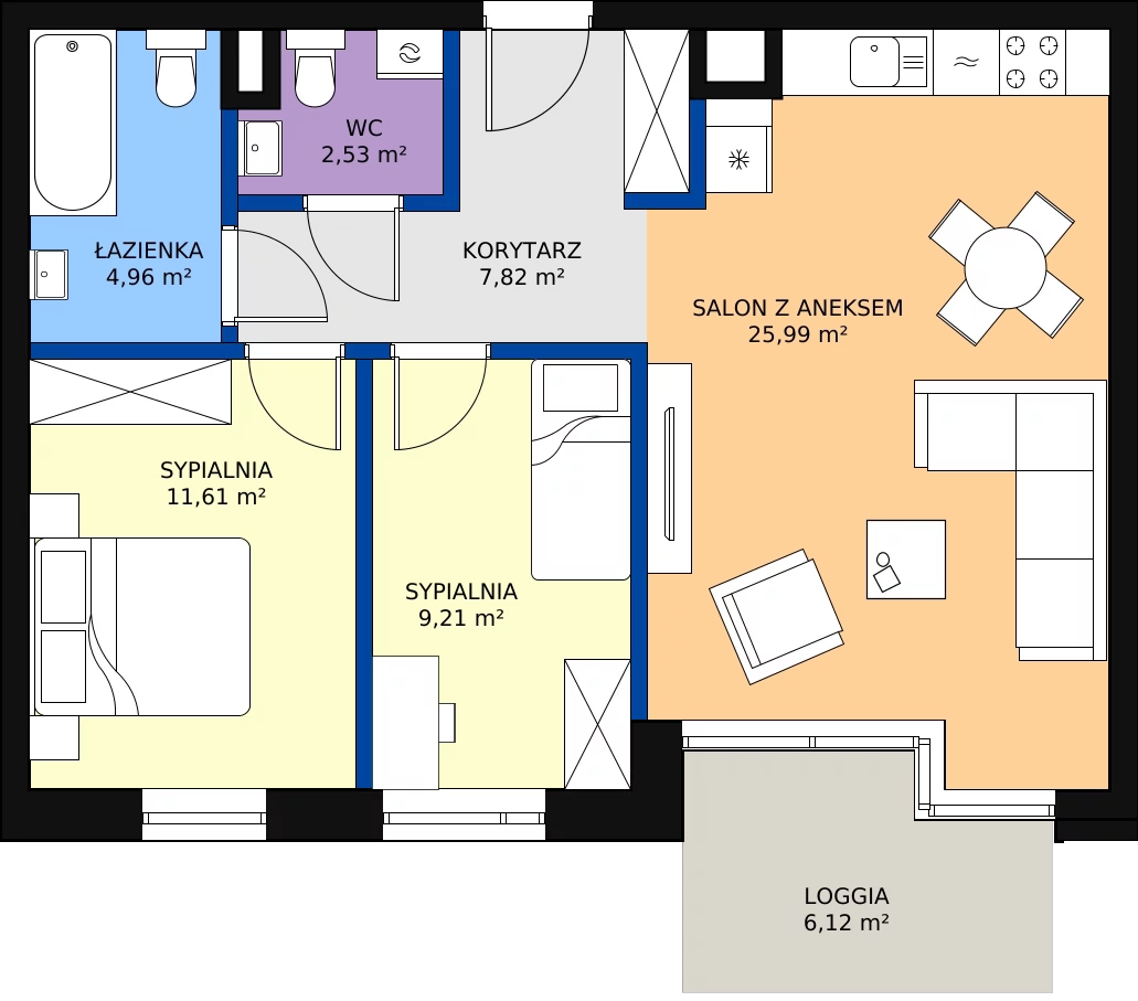 Zalety mieszkania 62.12 m², B.45