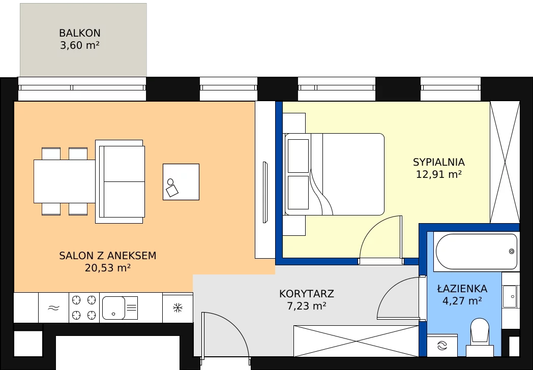 Zalety mieszkania 44.94 m², C.11
