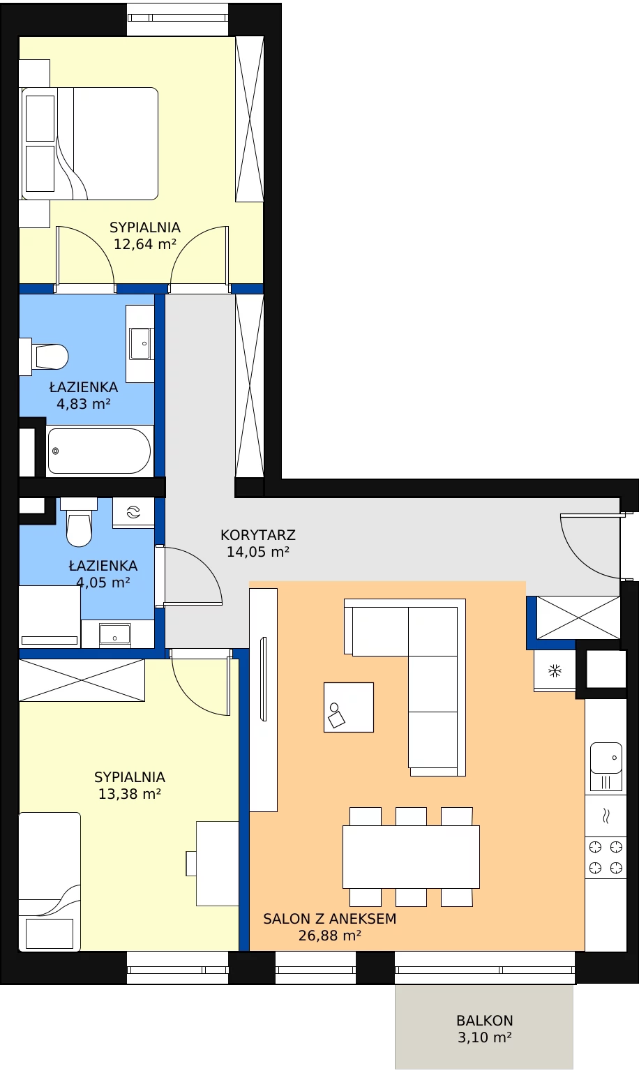 Zalety apartamentu 75.83 m², C.36