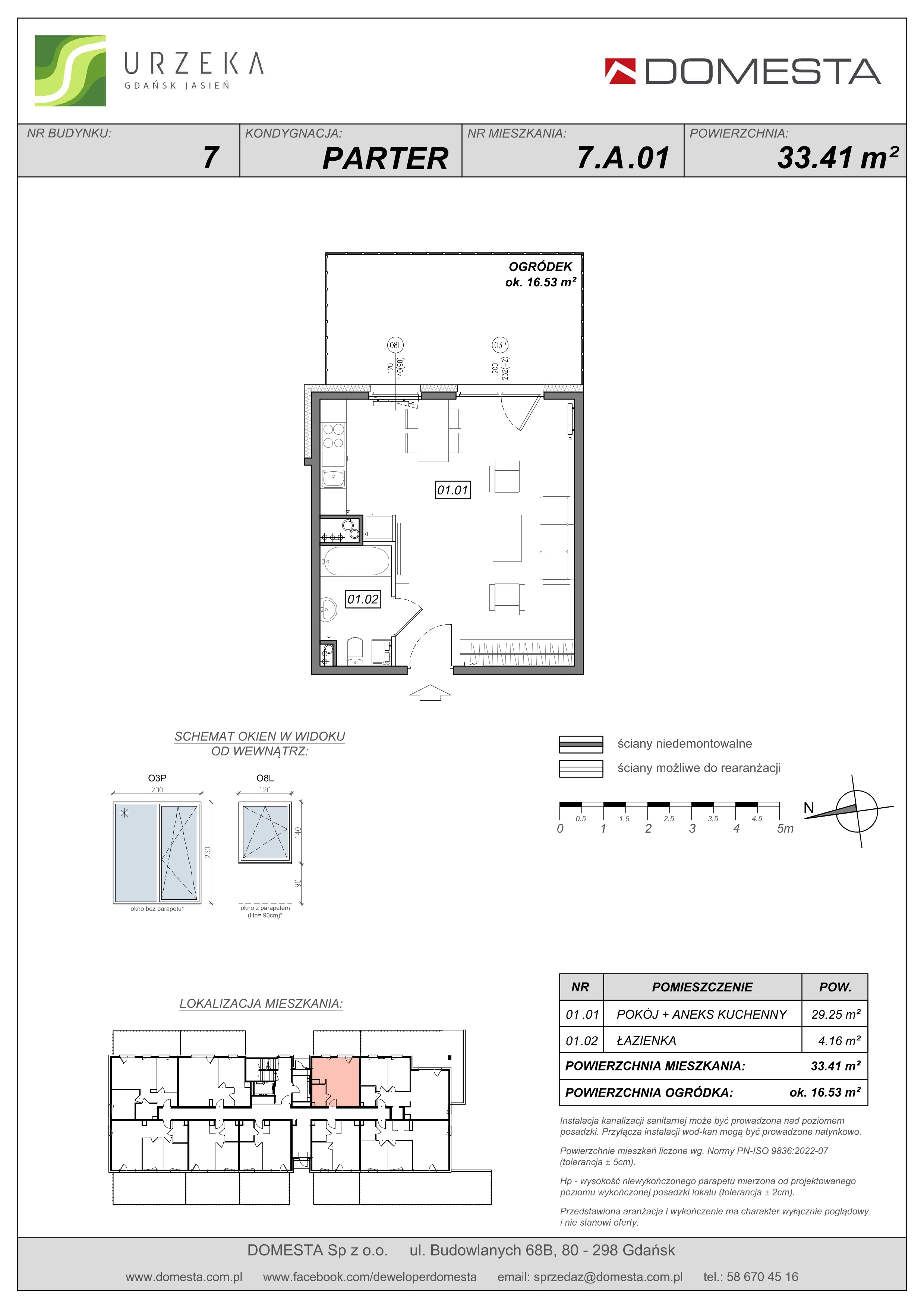 1 pokój, mieszkanie 33,41 m², parter, oferta nr 7.A.01, Urzeka - budynek 7, Gdańsk, Jasień, ul. Guderskiego / Czermińskiego