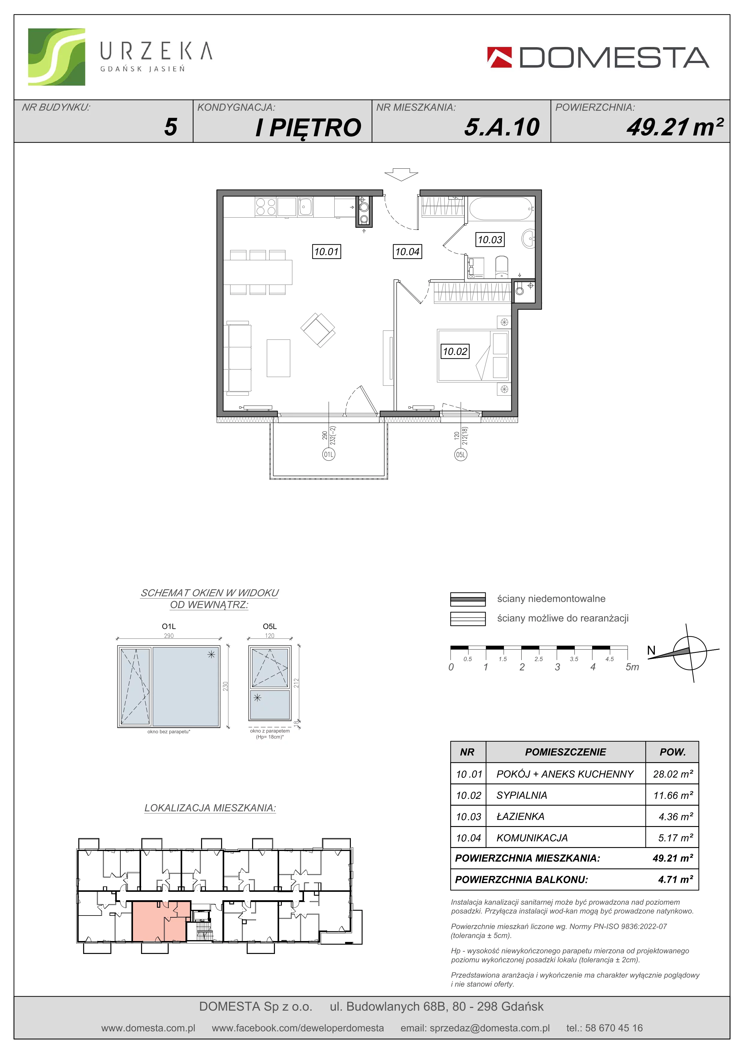 2 pokoje, apartament 49,21 m², piętro 1, oferta nr 5.A.10, Urzeka, Gdańsk, Jasień, ul. Guderskiego / Czermińskiego