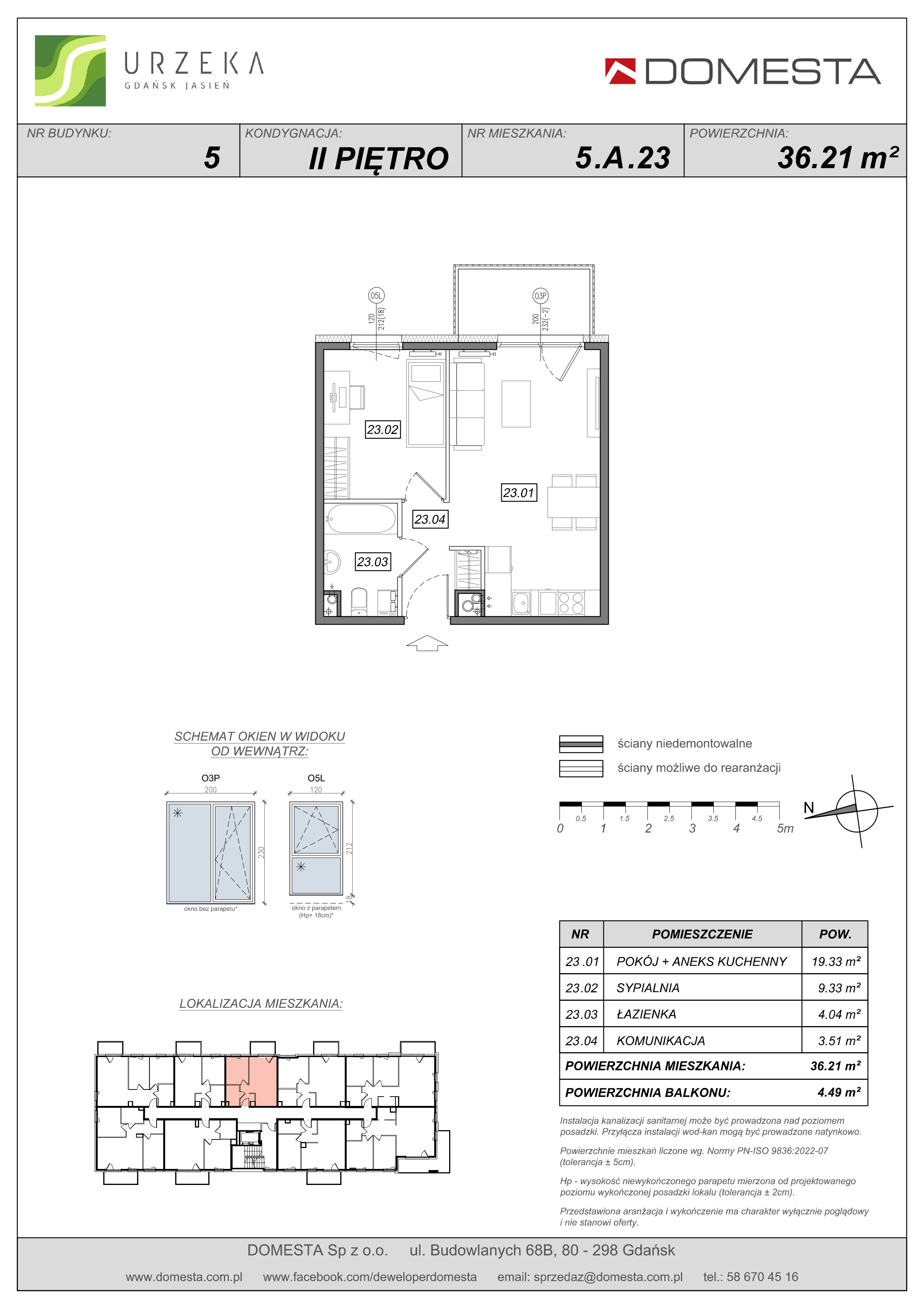 2 pokoje, apartament 36,21 m², piętro 2, oferta nr 5.A.23, Urzeka, Gdańsk, Jasień, ul. Guderskiego / Czermińskiego