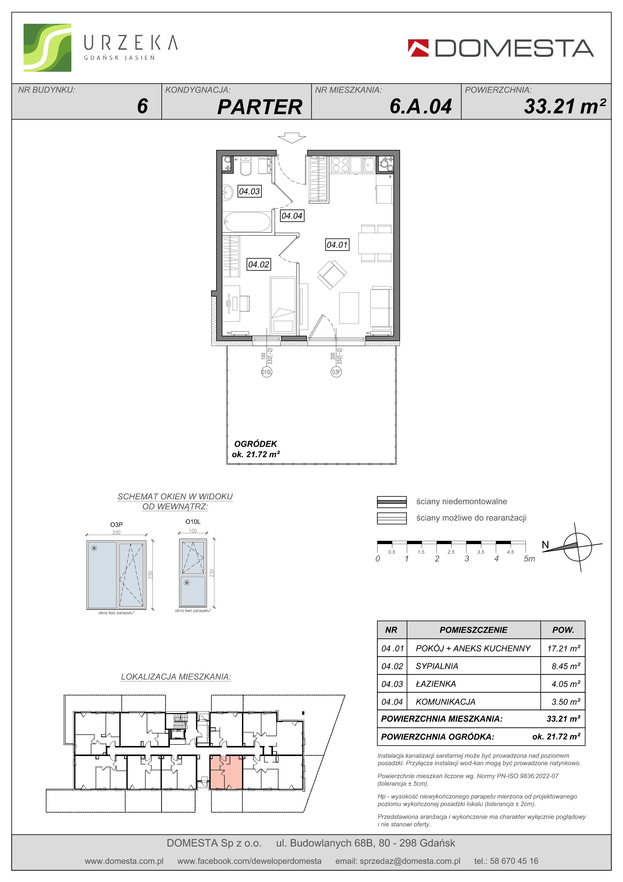 2 pokoje, mieszkanie 33,21 m², parter, oferta nr 6.A.04, Urzeka - budynek 6 , Gdańsk, Jasień, ul. Guderskiego / Czermińskiego