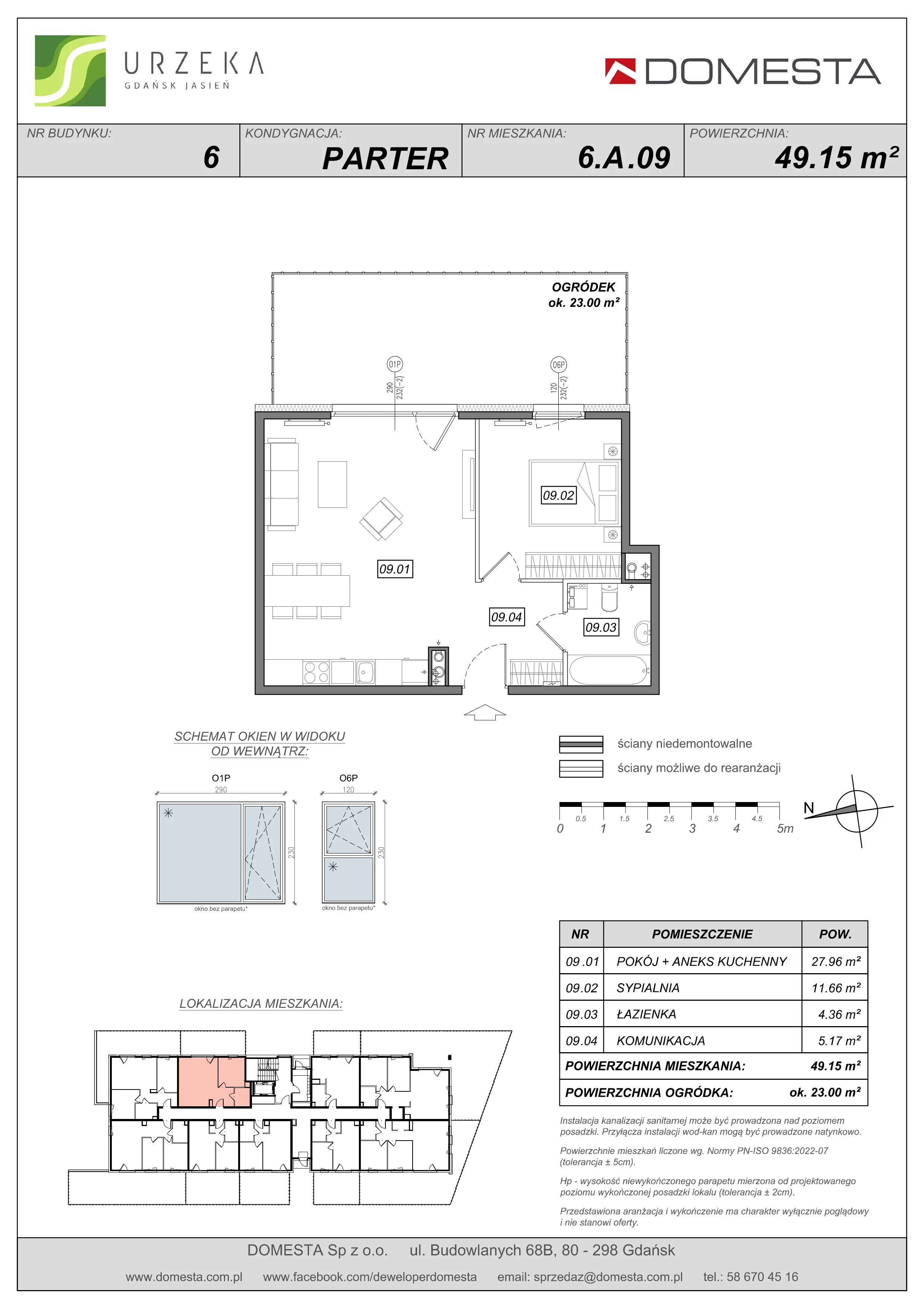 2 pokoje, mieszkanie 49,15 m², parter, oferta nr 6.A.09, Urzeka - budynek 6 , Gdańsk, Jasień, ul. Guderskiego / Czermińskiego