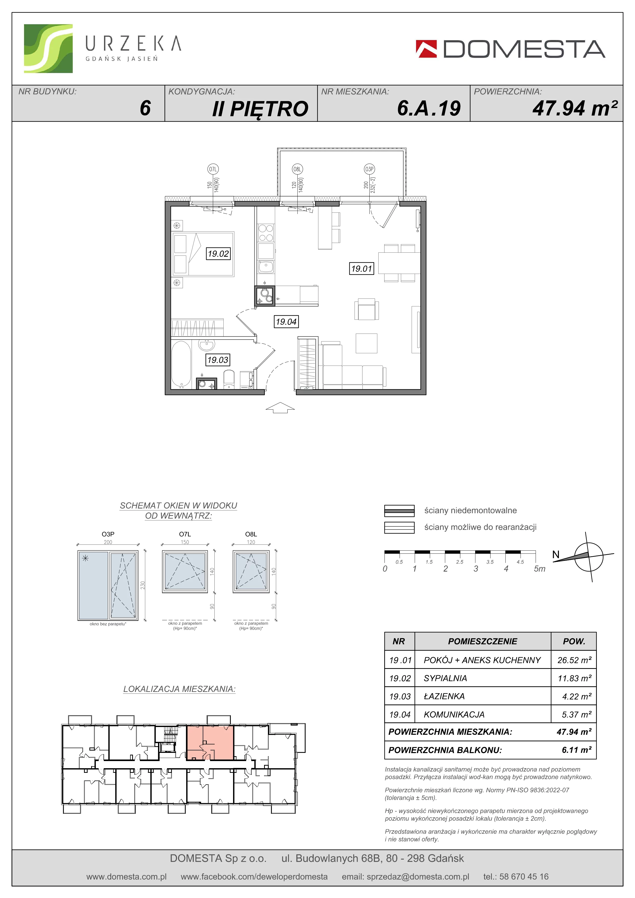 2 pokoje, mieszkanie 47,94 m², piętro 2, oferta nr 6.A.19, Urzeka - budynek 6 , Gdańsk, Jasień, ul. Guderskiego / Czermińskiego