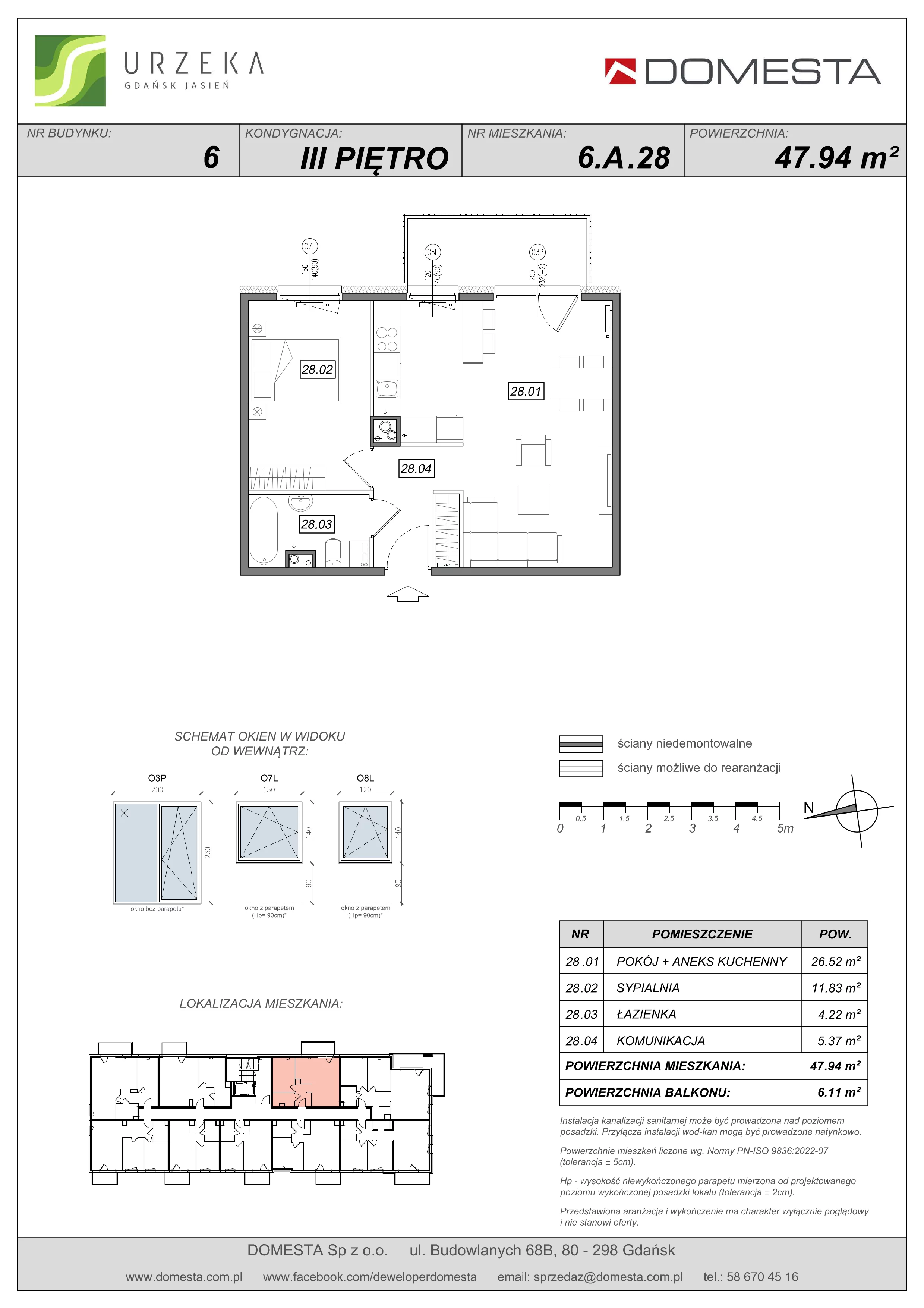 2 pokoje, mieszkanie 47,94 m², piętro 3, oferta nr 6.A.28, Urzeka - budynek 6 , Gdańsk, Jasień, ul. Guderskiego / Czermińskiego