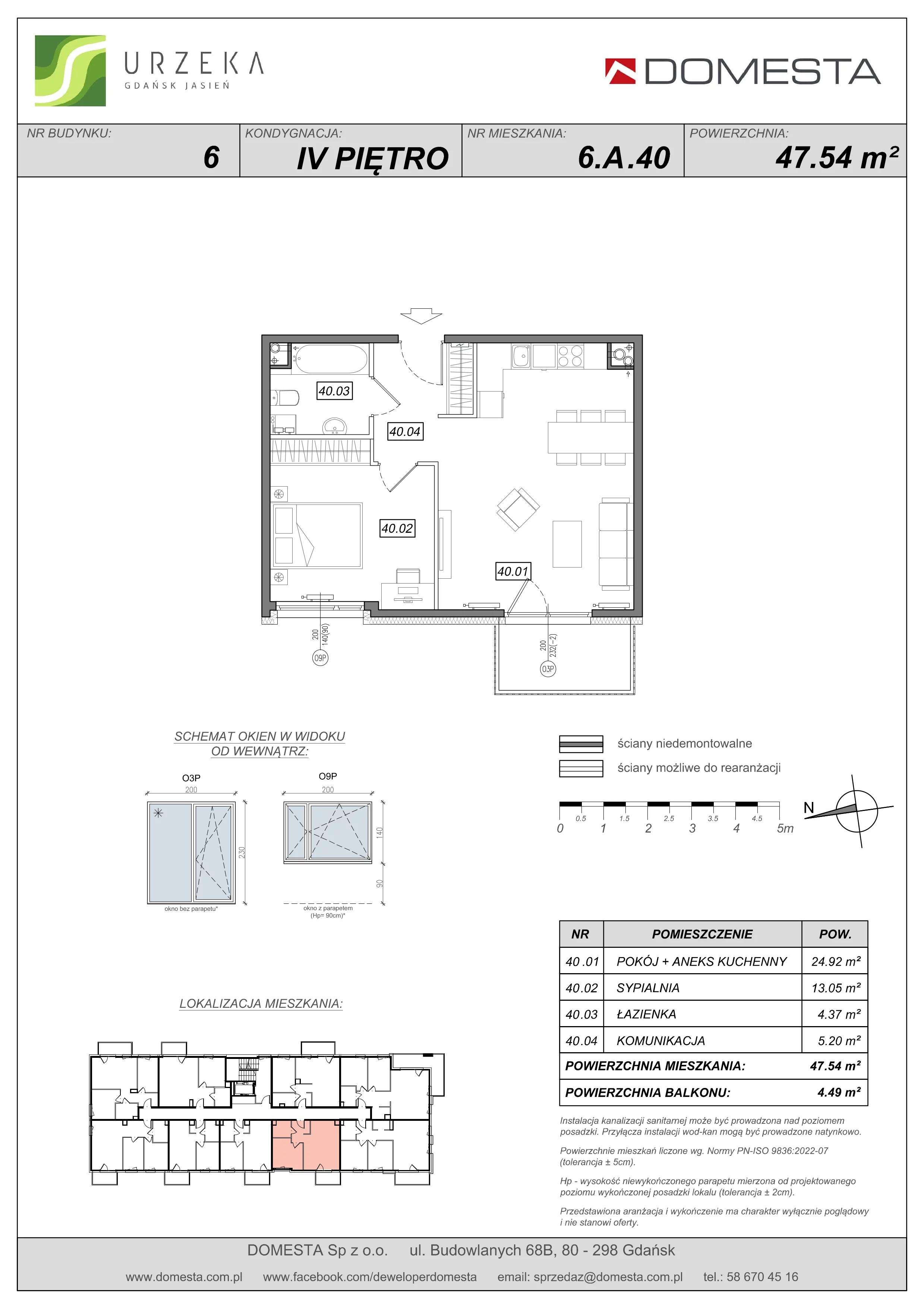 2 pokoje, mieszkanie 47,54 m², piętro 4, oferta nr 6.A.40, Urzeka - budynek 6 , Gdańsk, Jasień, ul. Guderskiego / Czermińskiego