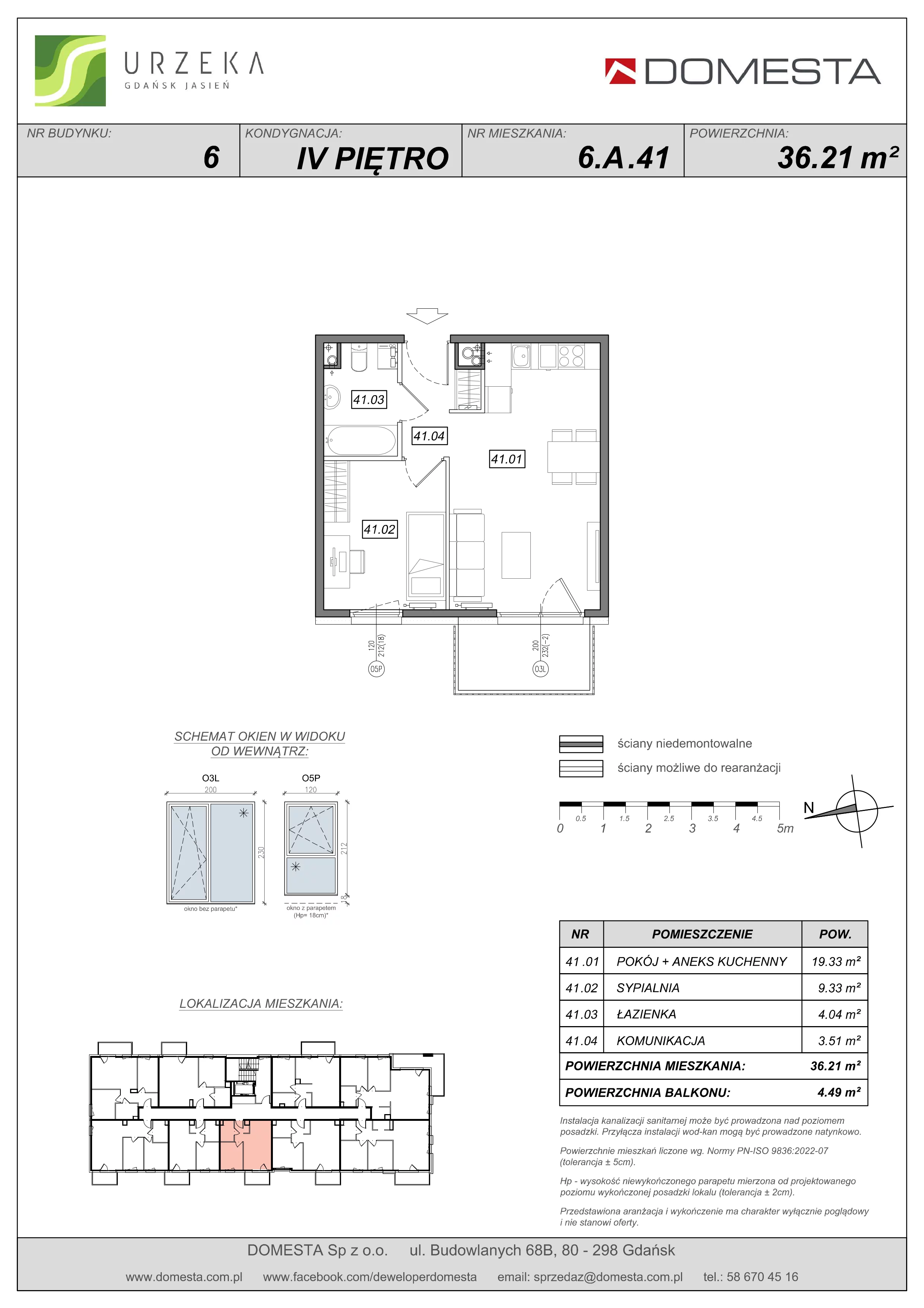 2 pokoje, mieszkanie 36,21 m², piętro 4, oferta nr 6.A.41, Urzeka - budynek 6 , Gdańsk, Jasień, ul. Guderskiego / Czermińskiego
