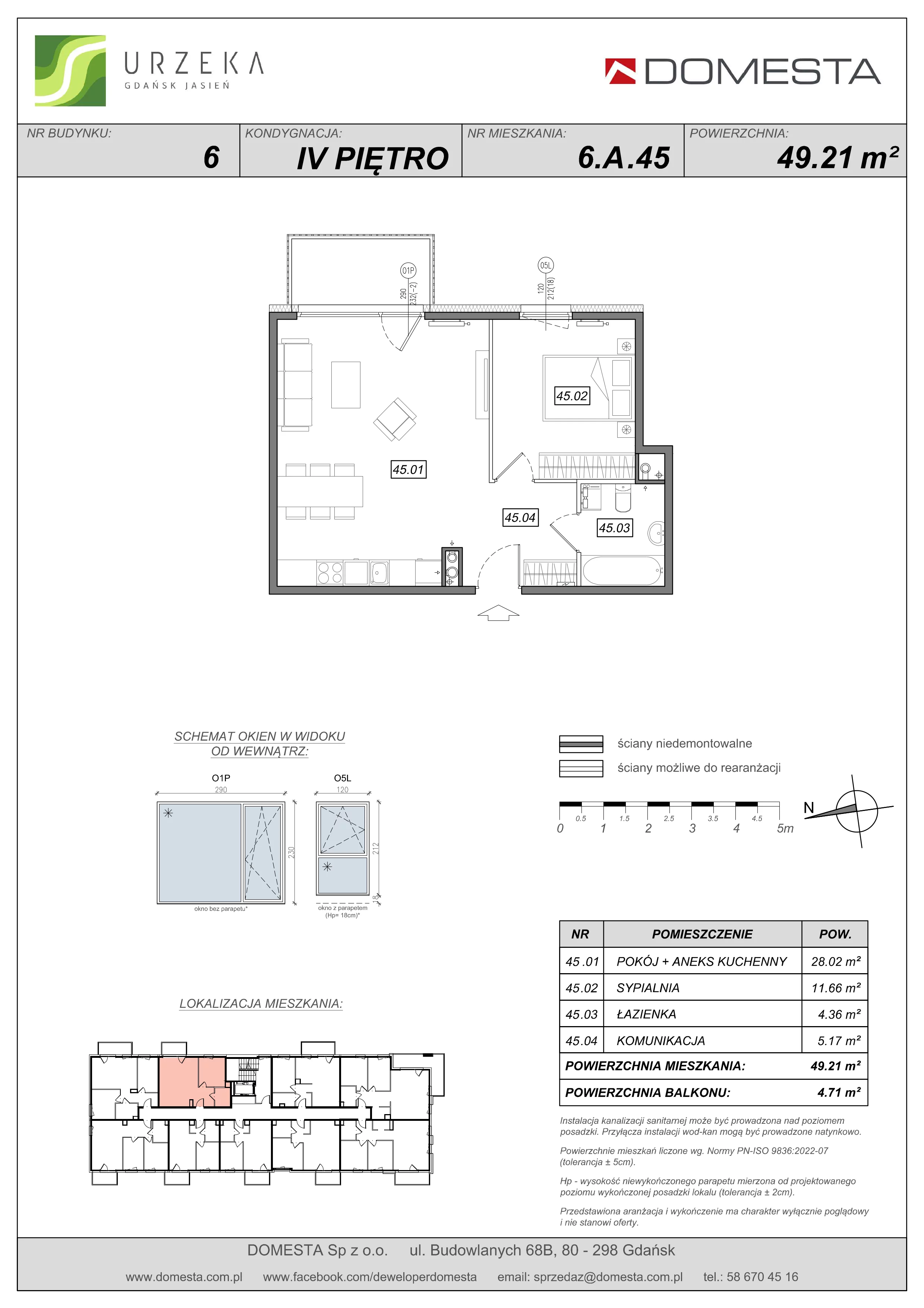 2 pokoje, mieszkanie 49,21 m², piętro 4, oferta nr 6.A.45, Urzeka - budynek 6 , Gdańsk, Jasień, ul. Guderskiego / Czermińskiego