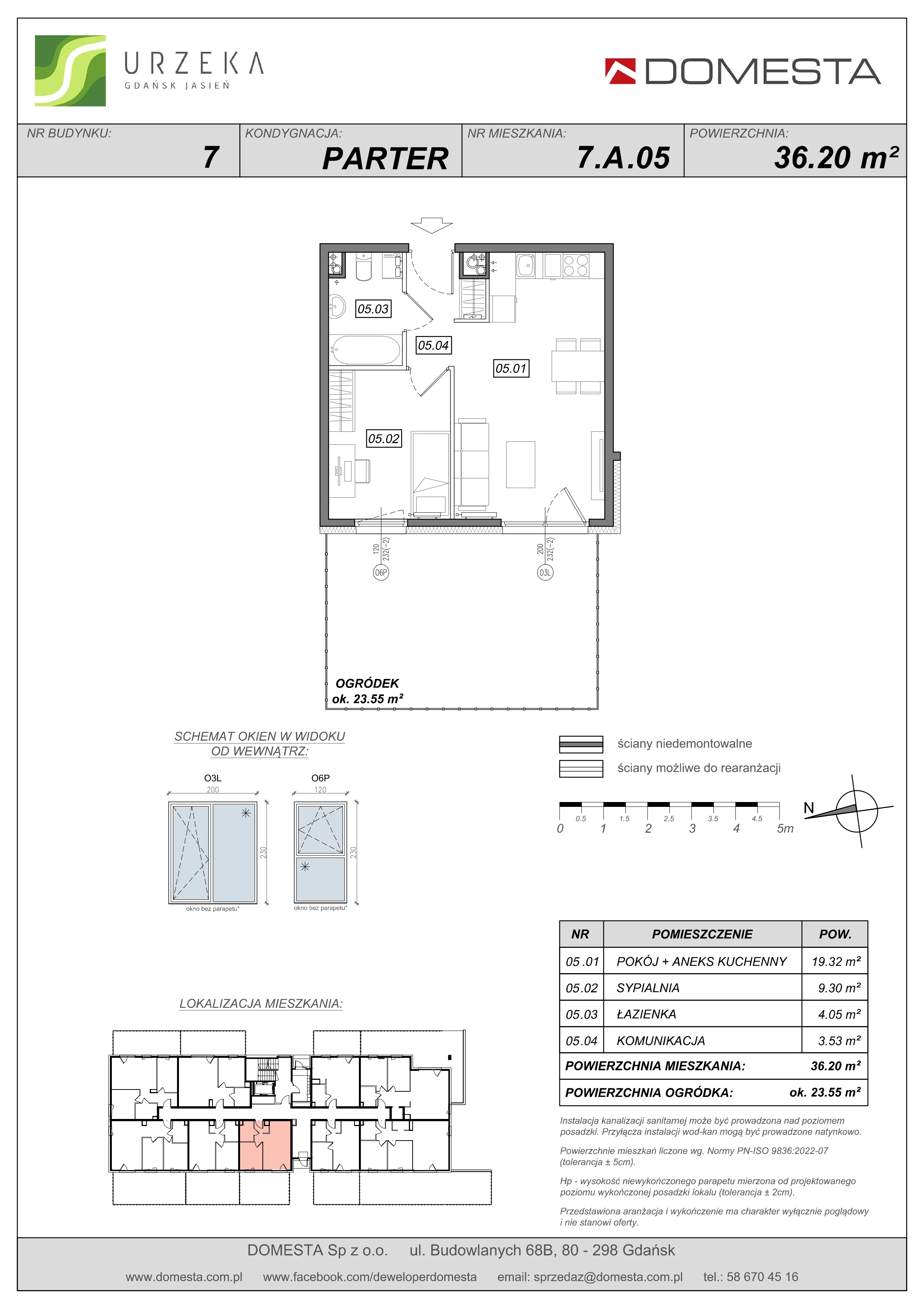 2 pokoje, mieszkanie 36,20 m², parter, oferta nr 7.A.05, Urzeka - budynek 7, Gdańsk, Jasień, ul. Guderskiego / Czermińskiego
