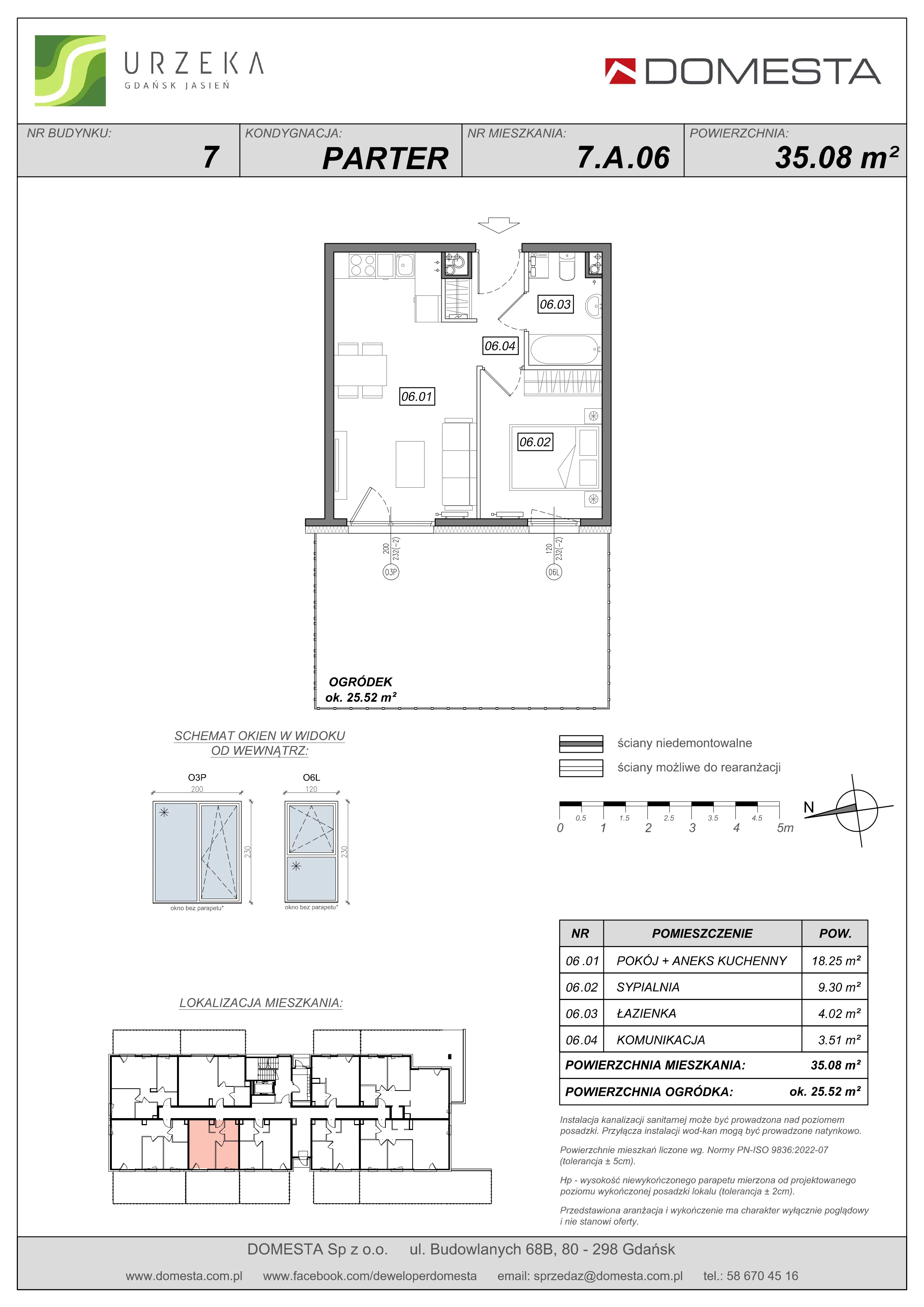 2 pokoje, mieszkanie 35,08 m², parter, oferta nr 7.A.06, Urzeka - budynek 7, Gdańsk, Jasień, ul. Guderskiego / Czermińskiego