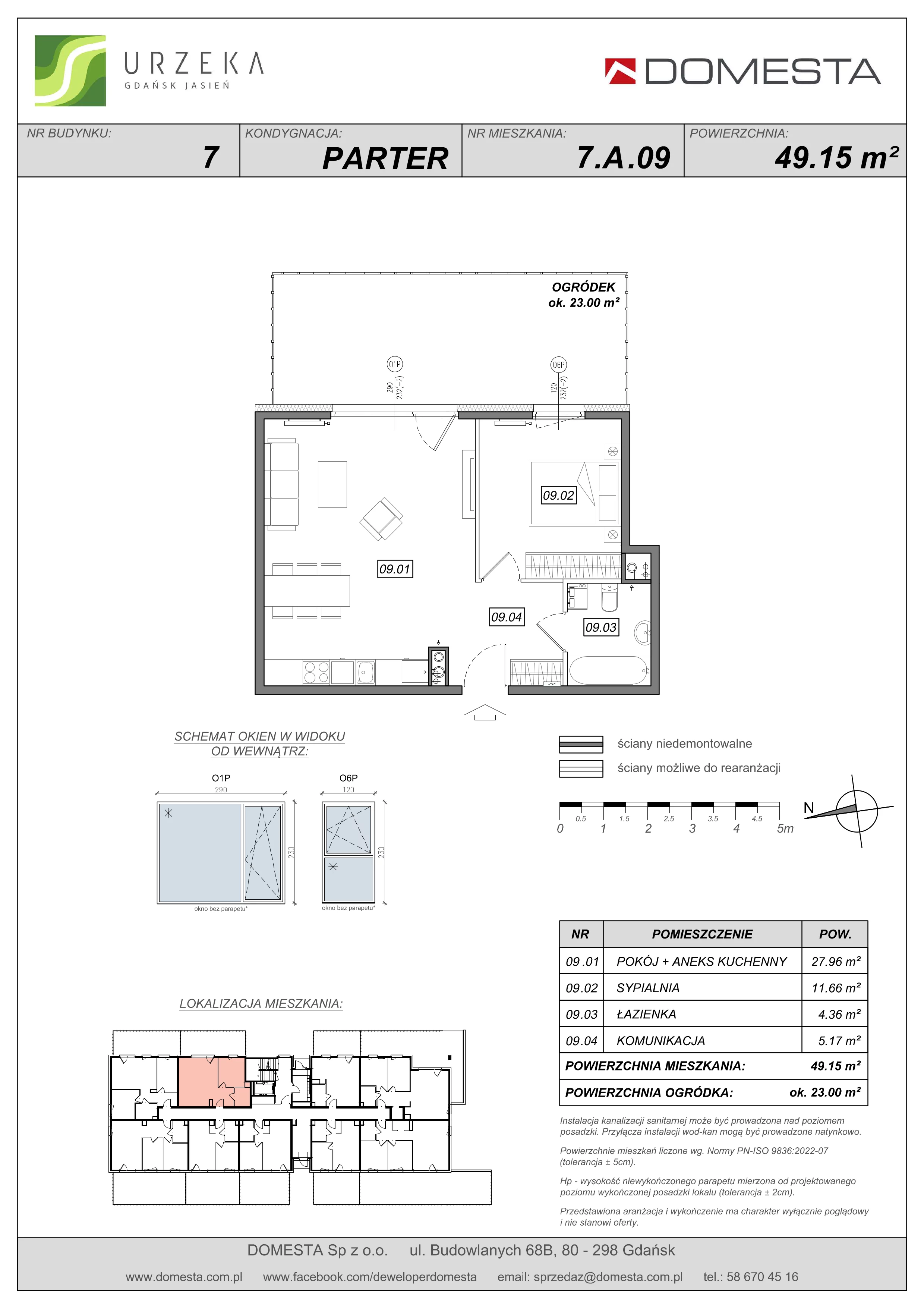 2 pokoje, mieszkanie 49,15 m², parter, oferta nr 7.A.09, Urzeka - budynek 7, Gdańsk, Jasień, ul. Guderskiego / Czermińskiego