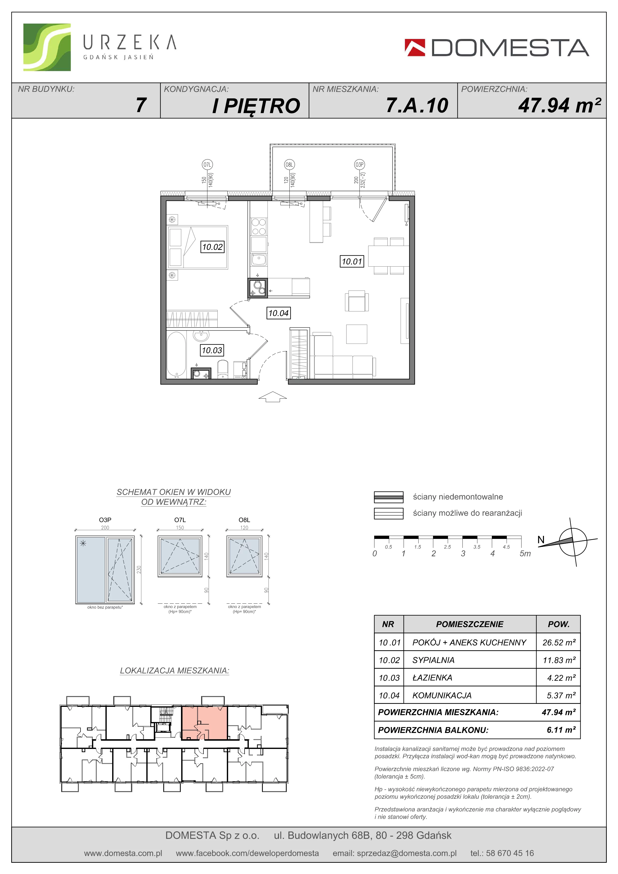 2 pokoje, mieszkanie 47,94 m², piętro 1, oferta nr 7.A.10, Urzeka - budynek 7, Gdańsk, Jasień, ul. Guderskiego / Czermińskiego