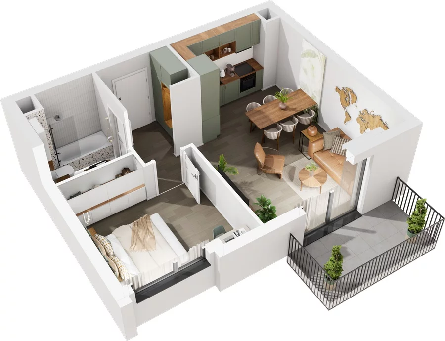 2 pokoje, mieszkanie 47,54 m², piętro 2, oferta nr 7.A.22, Urzeka - budynek 7, Gdańsk, Jasień, ul. Guderskiego / Czermińskiego