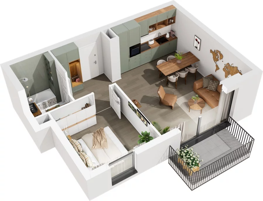 2 pokoje, mieszkanie 49,21 m², piętro 2, oferta nr 7.A.27, Urzeka - budynek 7, Gdańsk, Jasień, ul. Guderskiego / Czermińskiego