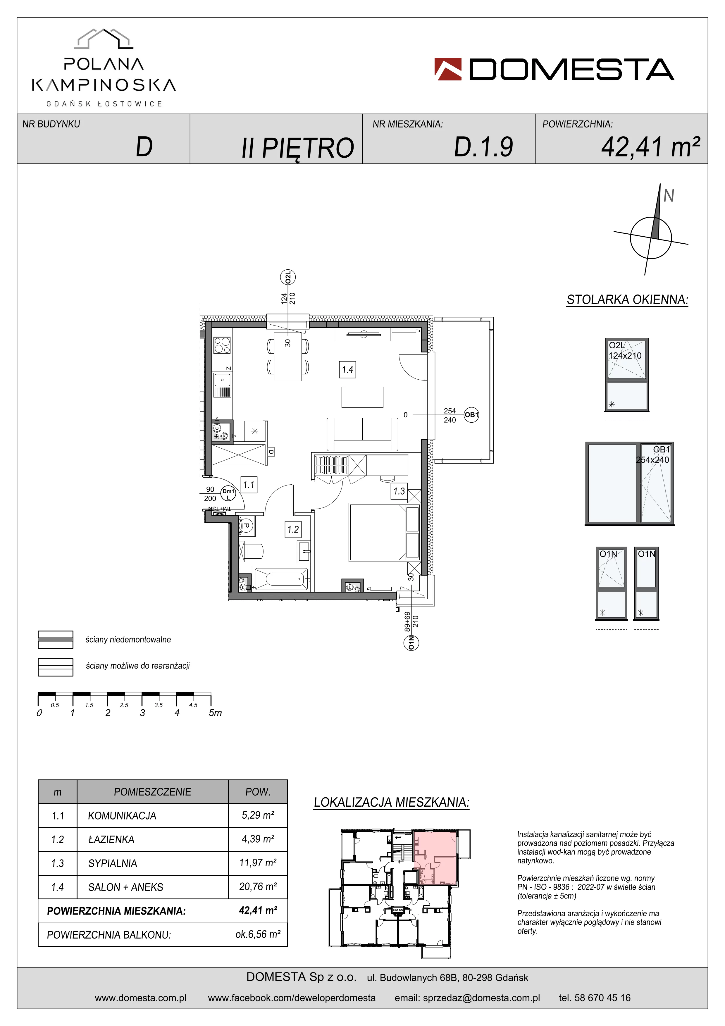 2 pokoje, mieszkanie 42,41 m², piętro 2, oferta nr D.1.9, Polana Kampinoska, Gdańsk, Ujeścisko-Łostowice, Łostowice, ul. Kampinoska