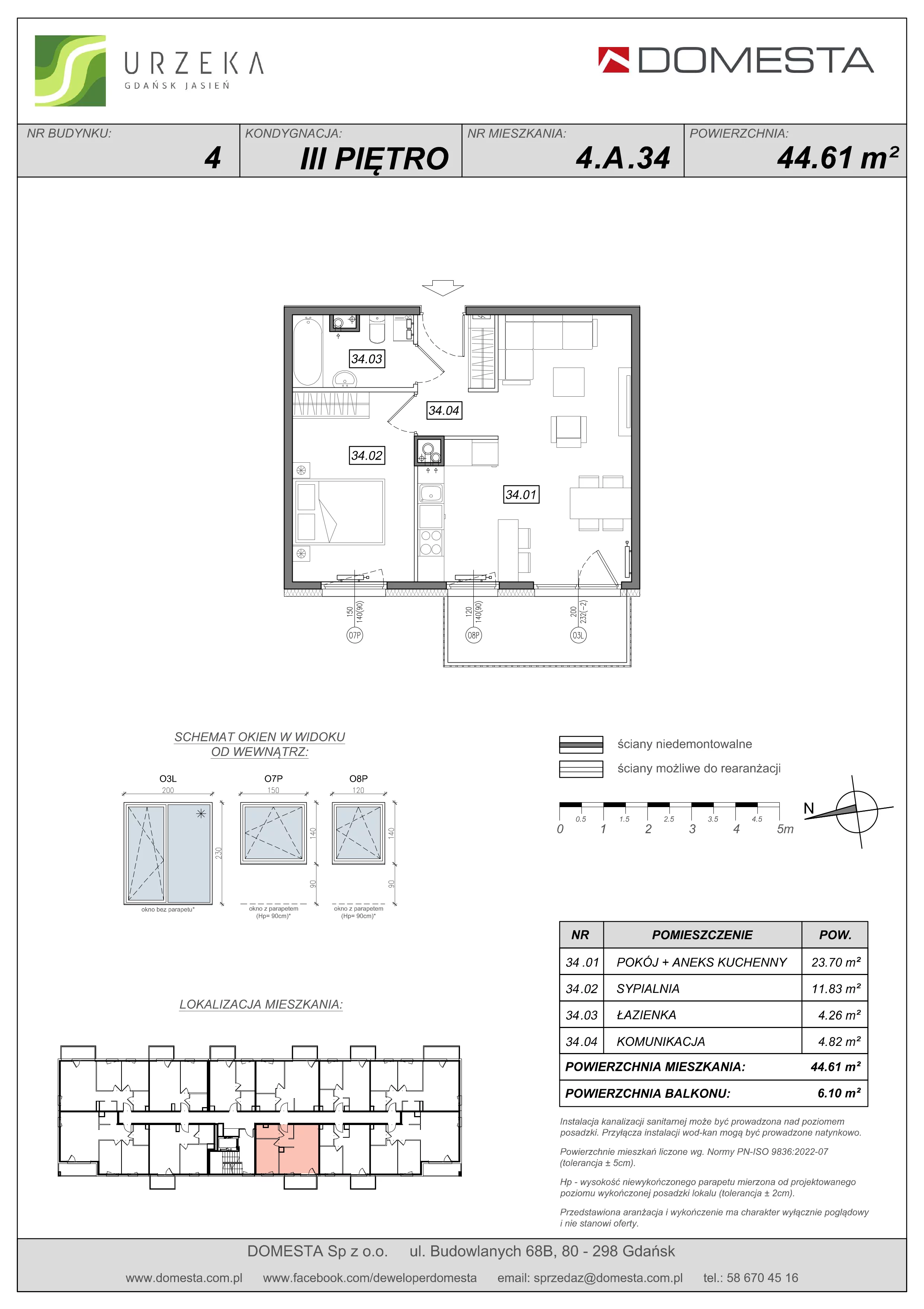 2 pokoje, apartament 44,61 m², piętro 3, oferta nr 4.A.34, Urzeka, Gdańsk, Jasień, ul. Guderskiego / Czermińskiego