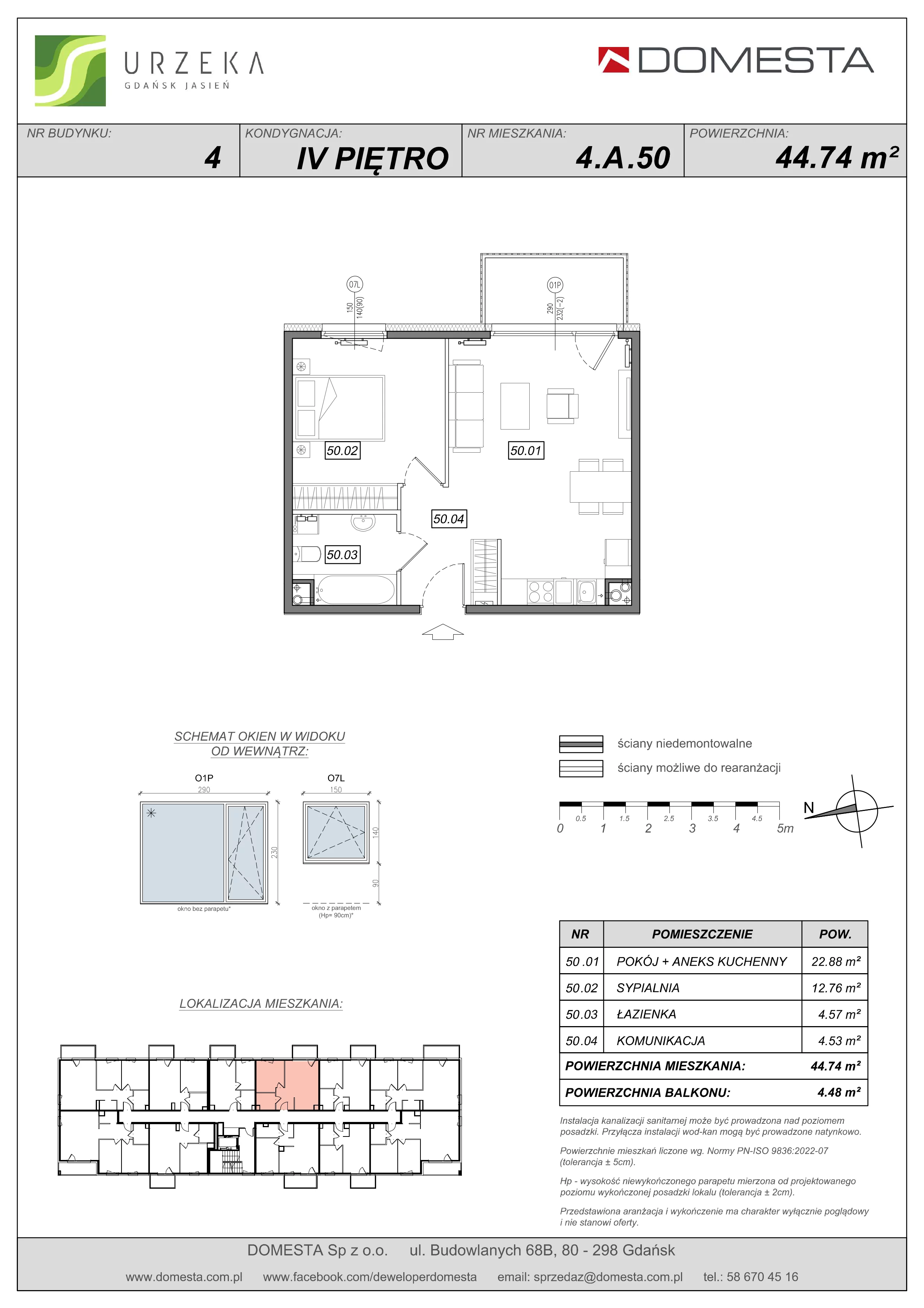 2 pokoje, apartament 44,74 m², piętro 4, oferta nr 4.A.50, Urzeka, Gdańsk, Jasień, ul. Guderskiego / Czermińskiego