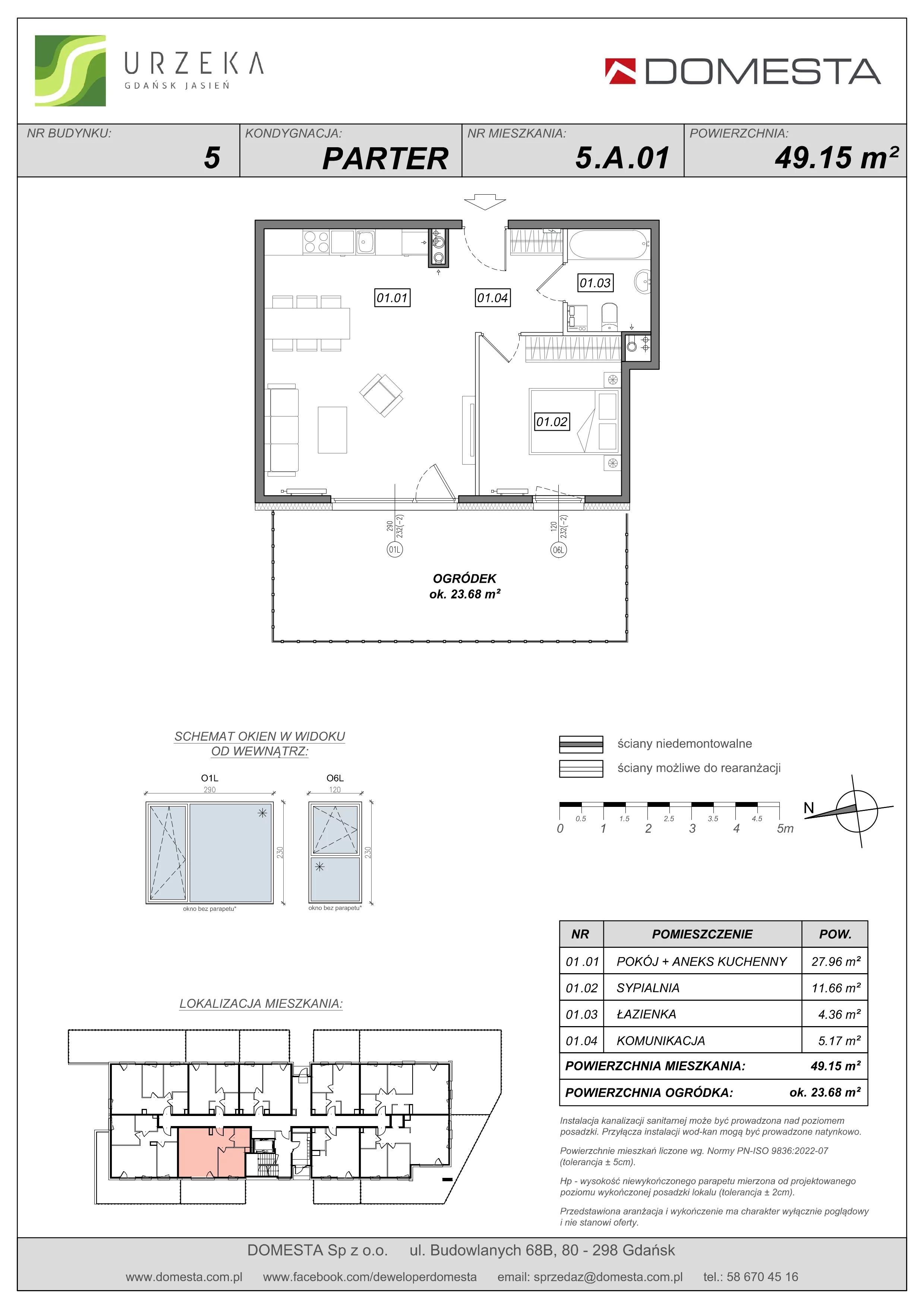 2 pokoje, apartament 49,15 m², parter, oferta nr 5.A.01, Urzeka, Gdańsk, Jasień, ul. Guderskiego / Czermińskiego