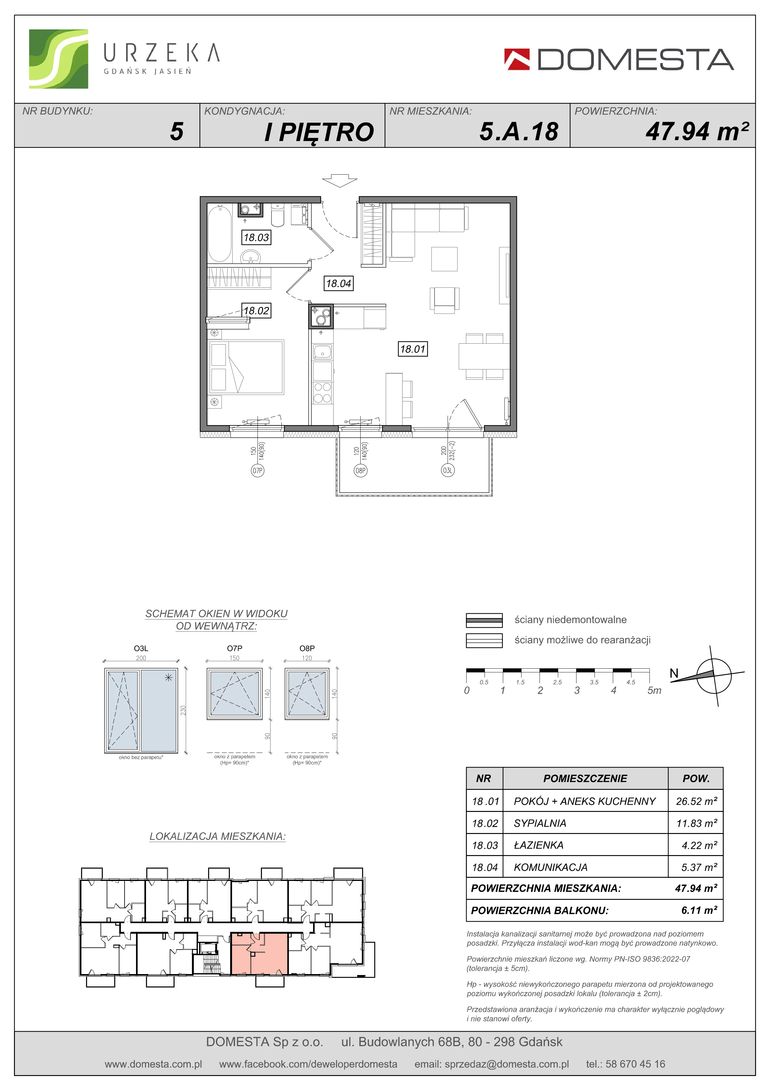 2 pokoje, apartament 47,94 m², piętro 1, oferta nr 5.A.18, Urzeka, Gdańsk, Jasień, ul. Guderskiego / Czermińskiego