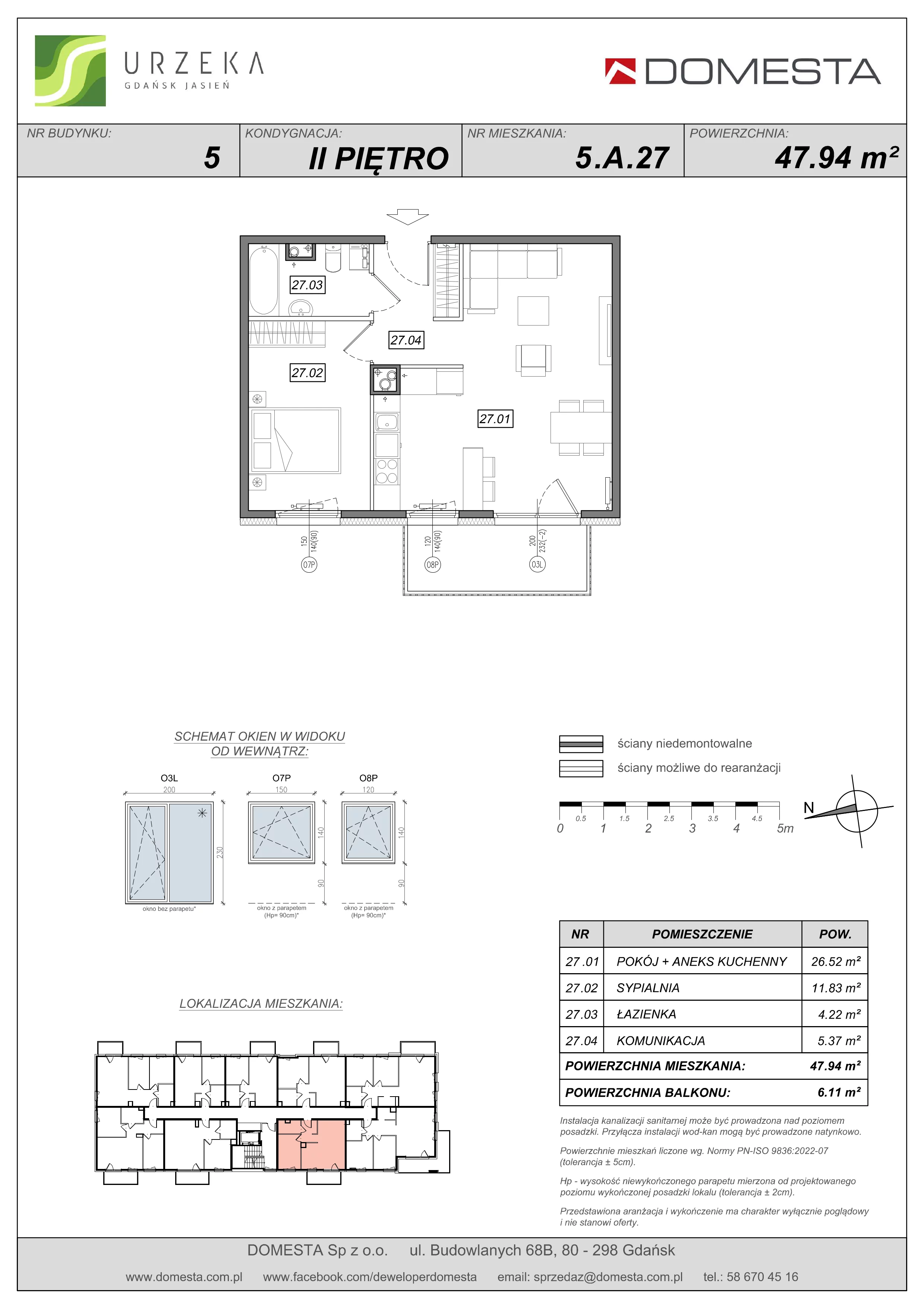 2 pokoje, apartament 47,94 m², piętro 2, oferta nr 5.A.27, Urzeka, Gdańsk, Jasień, ul. Guderskiego / Czermińskiego