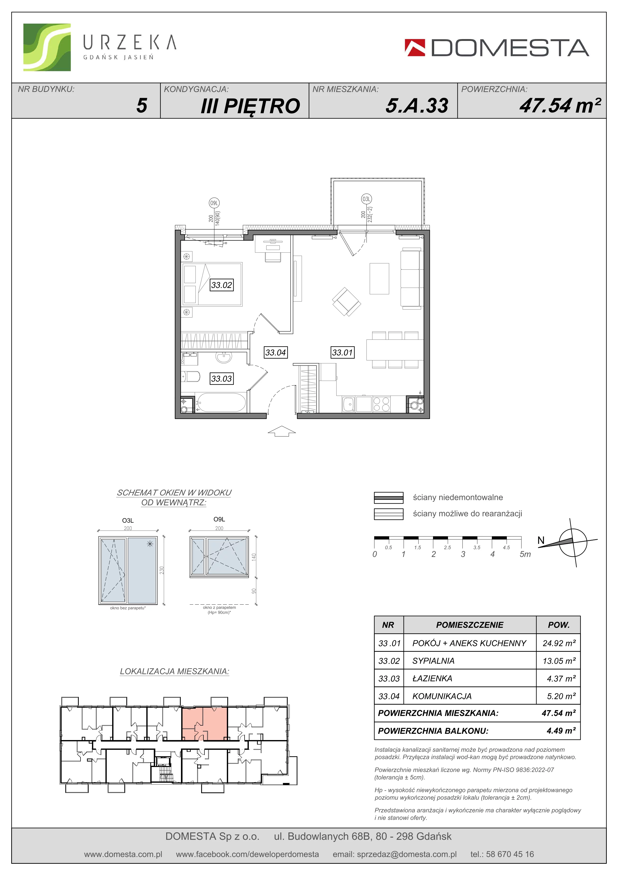 2 pokoje, apartament 47,54 m², piętro 3, oferta nr 5.A.33, Urzeka, Gdańsk, Jasień, ul. Guderskiego / Czermińskiego