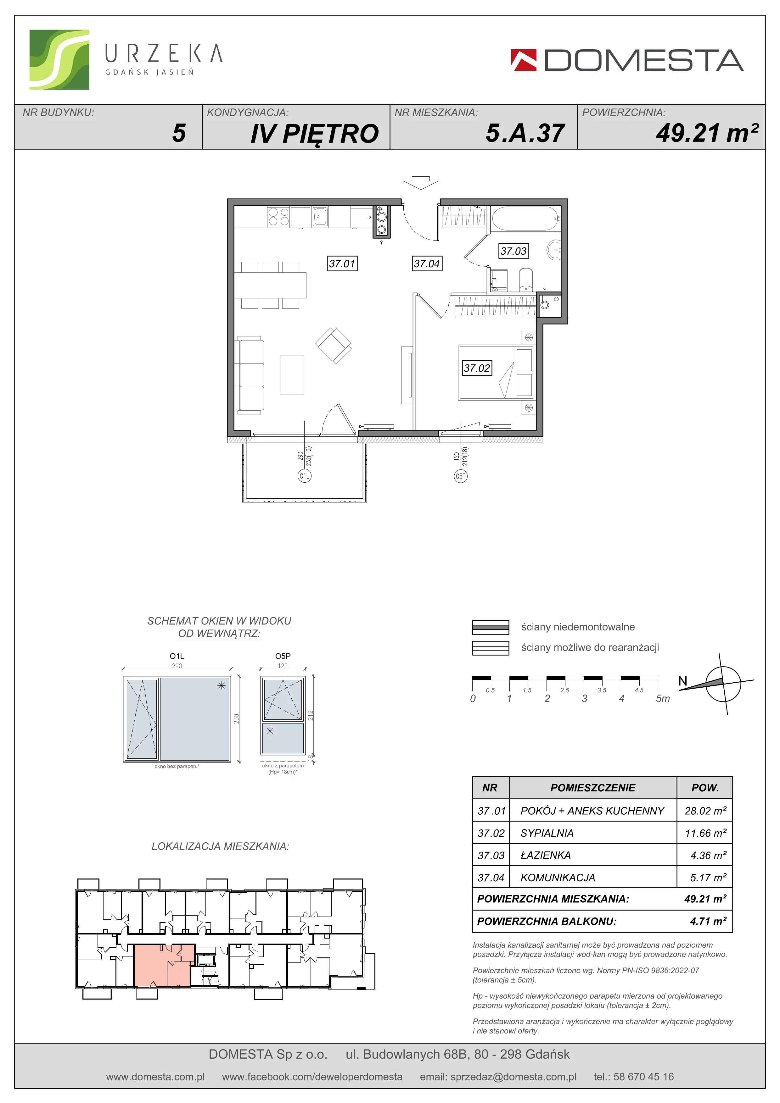 2 pokoje, apartament 49,21 m², piętro 4, oferta nr 5.A.37, Urzeka, Gdańsk, Jasień, ul. Guderskiego / Czermińskiego