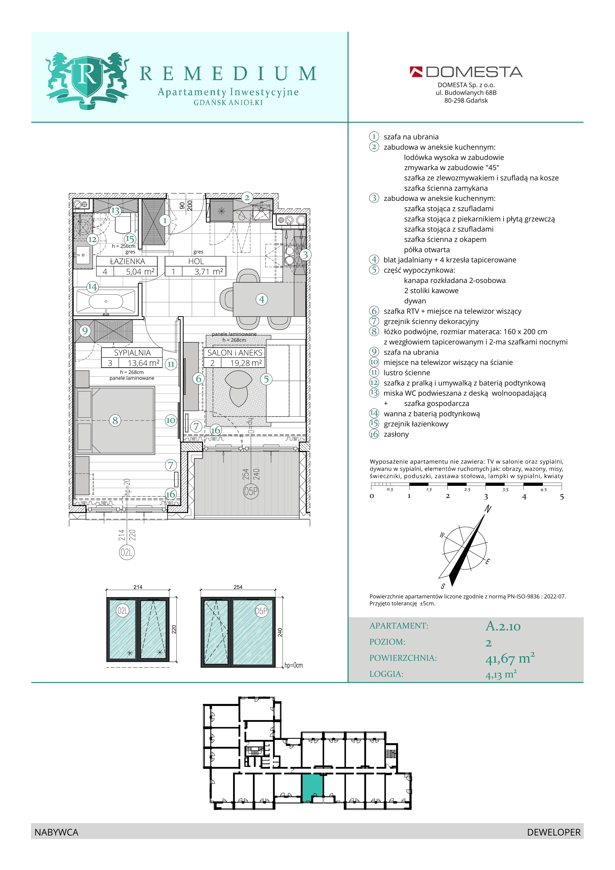 2 pokoje, apartament 41,67 m², piętro 1, oferta nr A.2.10, Apartamenty Remedium, Gdańsk, Aniołki,  ul. Mariana Smoluchowskiego