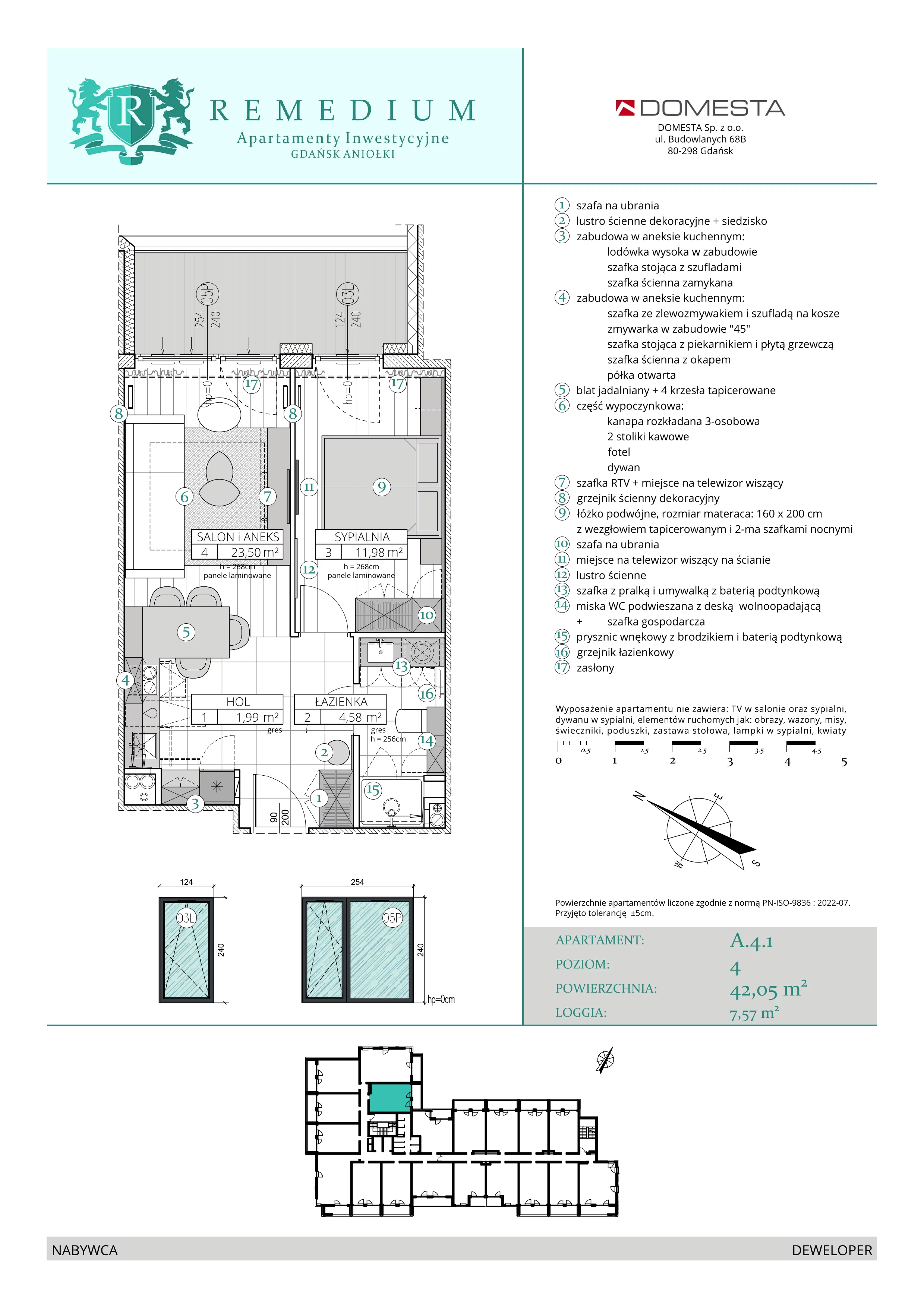 2 pokoje, apartament 42,05 m², piętro 3, oferta nr A.4.1, Apartamenty Remedium, Gdańsk, Aniołki,  ul. Mariana Smoluchowskiego