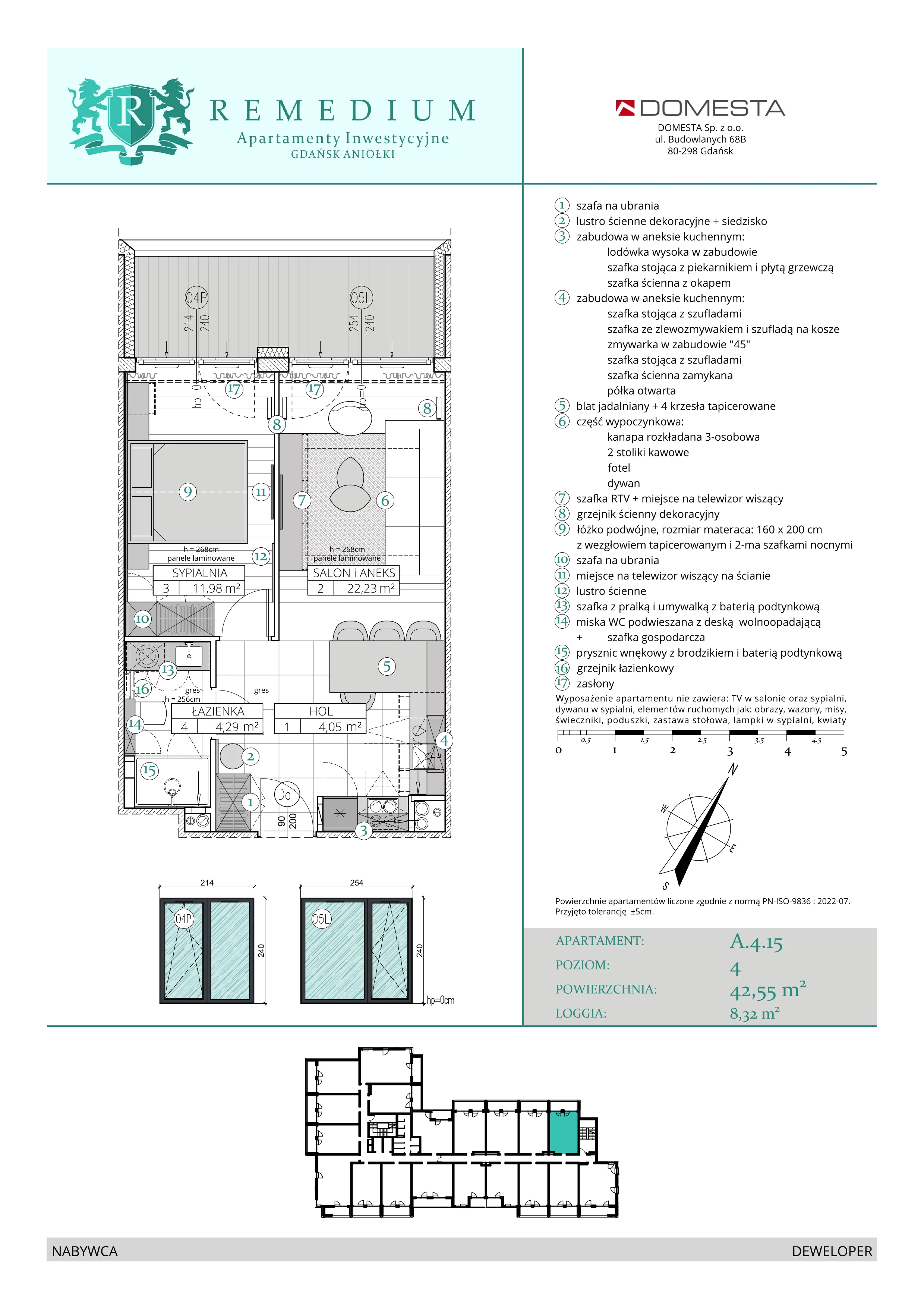 2 pokoje, apartament 42,55 m², piętro 3, oferta nr A.4.15, Apartamenty Remedium, Gdańsk, Aniołki,  ul. Mariana Smoluchowskiego