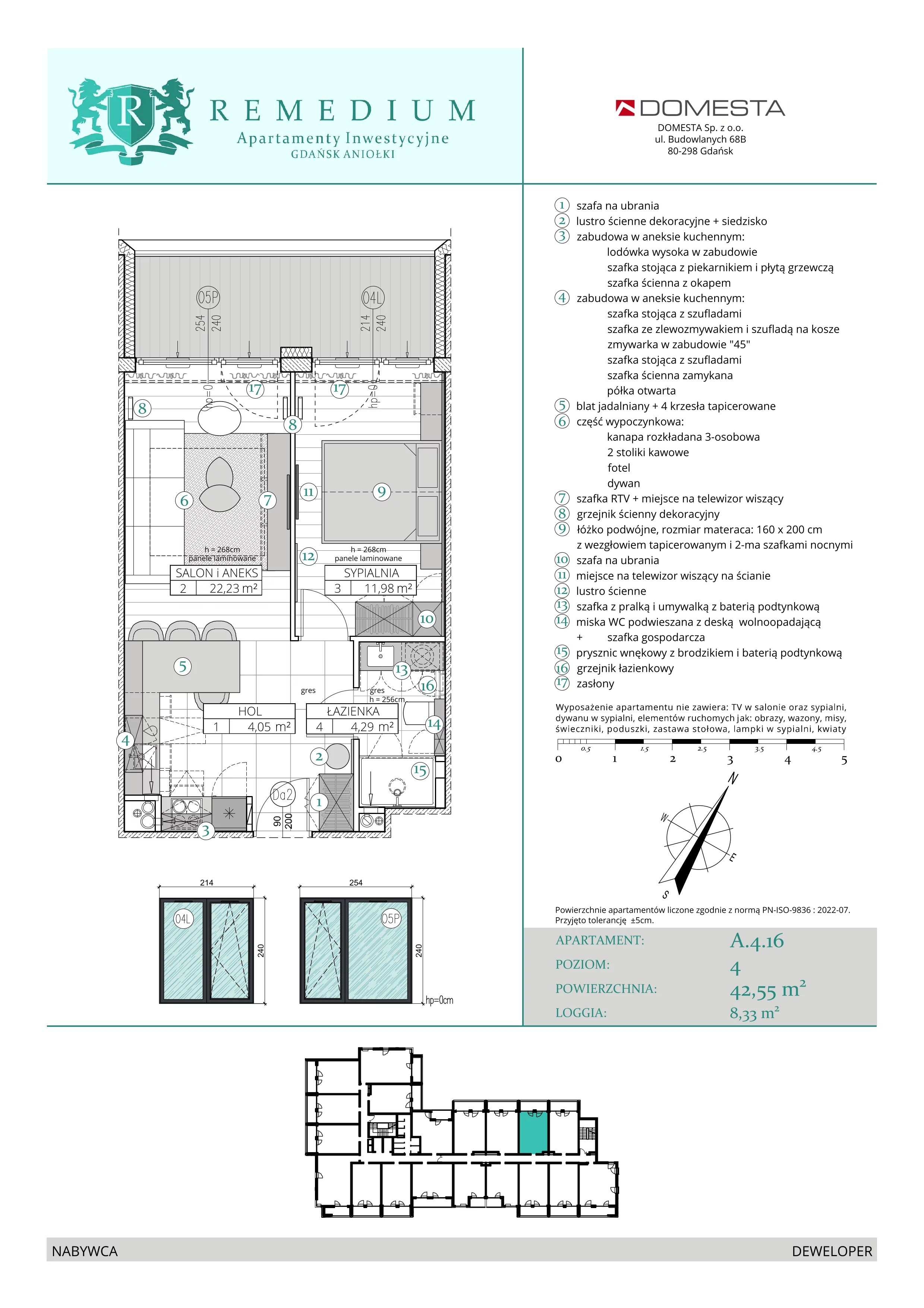 2 pokoje, apartament 42,55 m², piętro 3, oferta nr A.4.16, Apartamenty Remedium, Gdańsk, Aniołki,  ul. Mariana Smoluchowskiego