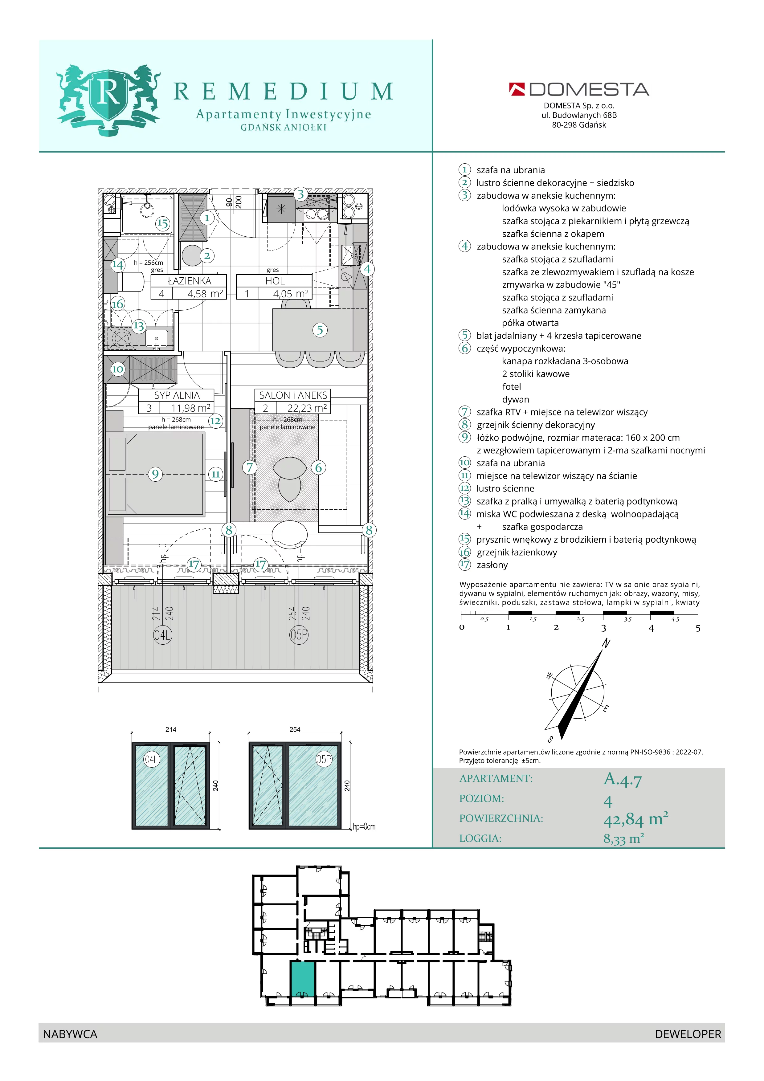 2 pokoje, apartament 42,84 m², piętro 3, oferta nr A.4.7, Apartamenty Remedium, Gdańsk, Aniołki,  ul. Mariana Smoluchowskiego