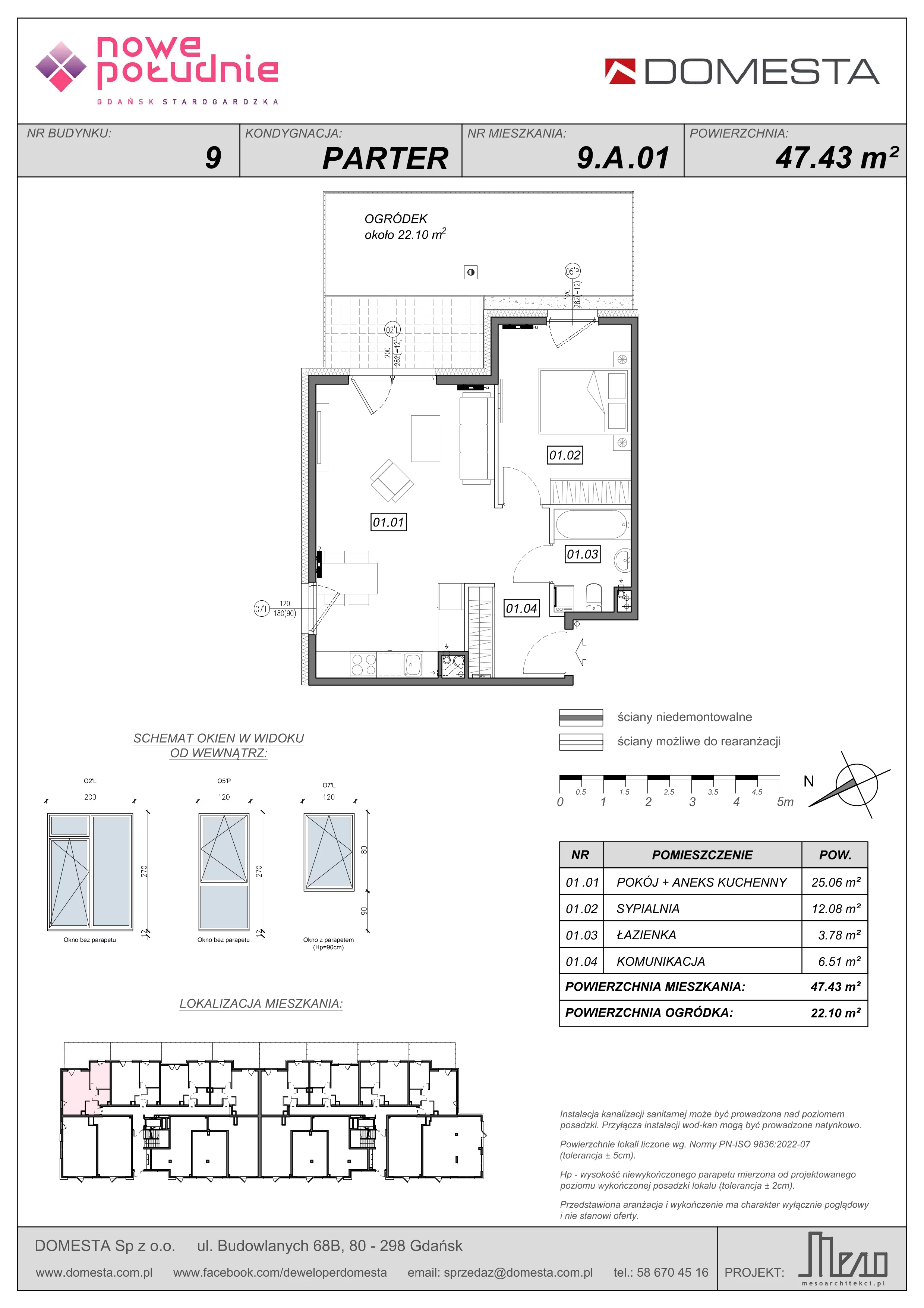 2 pokoje, mieszkanie 47,43 m², parter, oferta nr 9.A.01, Nowe Południe - budynek 9 , Gdańsk, Orunia Górna-Gdańsk Południe, Maćkowy, ul. Starogrodzka / Borkowska