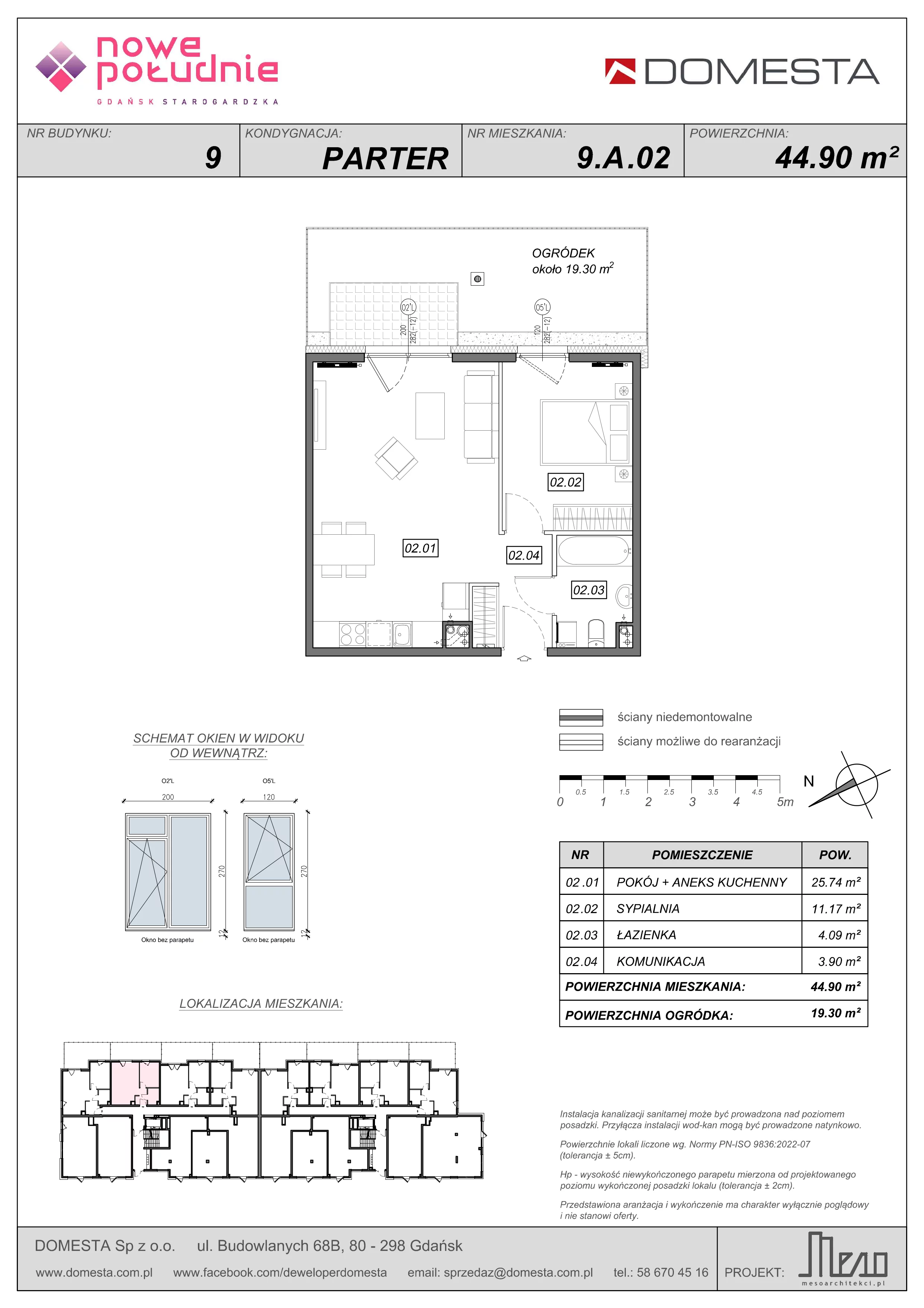 2 pokoje, mieszkanie 44,90 m², parter, oferta nr 9.A.02, Nowe Południe - budynek 9 , Gdańsk, Orunia Górna-Gdańsk Południe, Maćkowy, ul. Starogrodzka / Borkowska