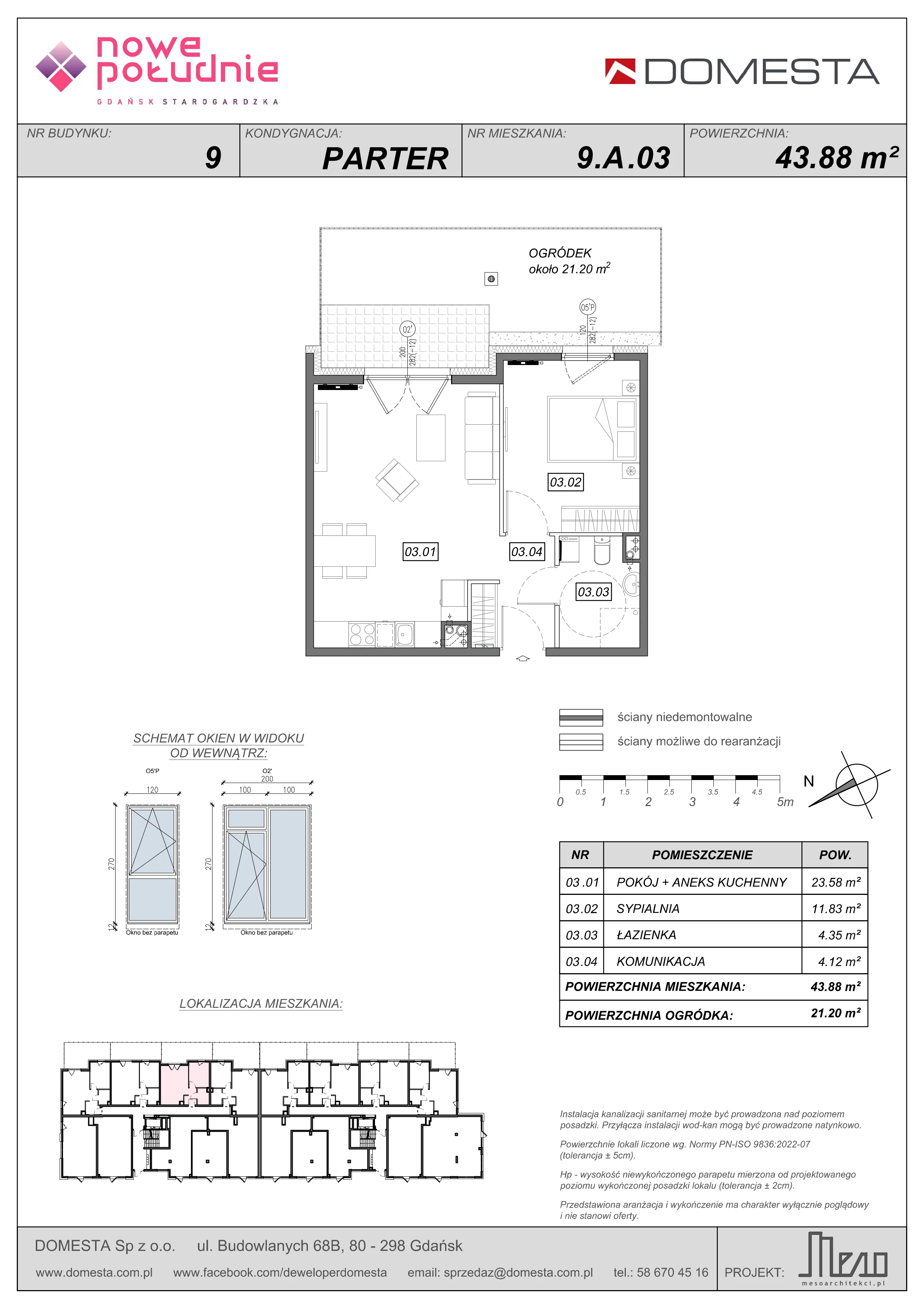 2 pokoje, mieszkanie 43,88 m², parter, oferta nr 9.A.03, Nowe Południe - budynek 9 , Gdańsk, Orunia Górna-Gdańsk Południe, Maćkowy, ul. Starogrodzka / Borkowska