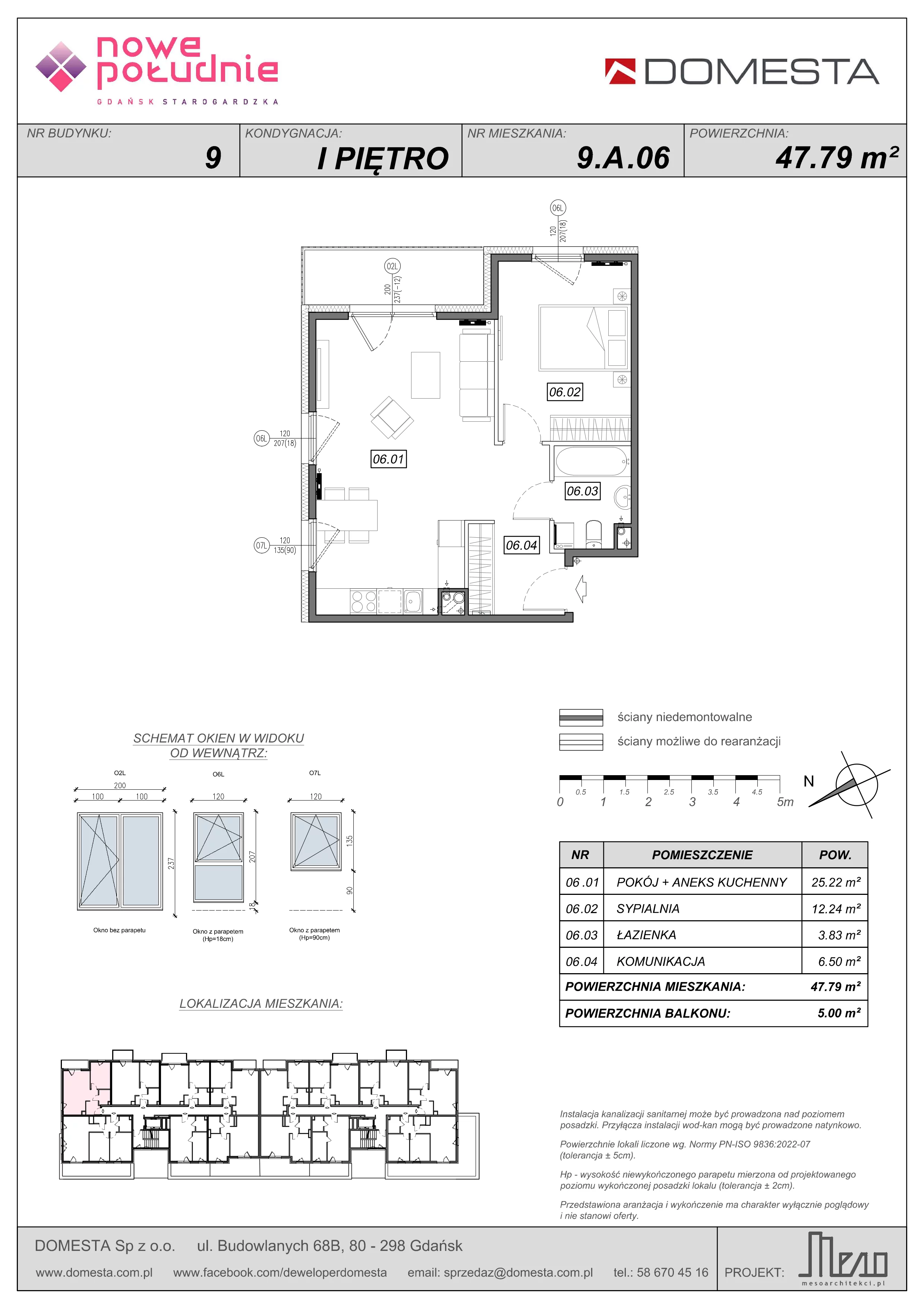 2 pokoje, mieszkanie 47,79 m², piętro 1, oferta nr 9.A.06, Nowe Południe - budynek 9 , Gdańsk, Orunia Górna-Gdańsk Południe, Maćkowy, ul. Starogrodzka / Borkowska