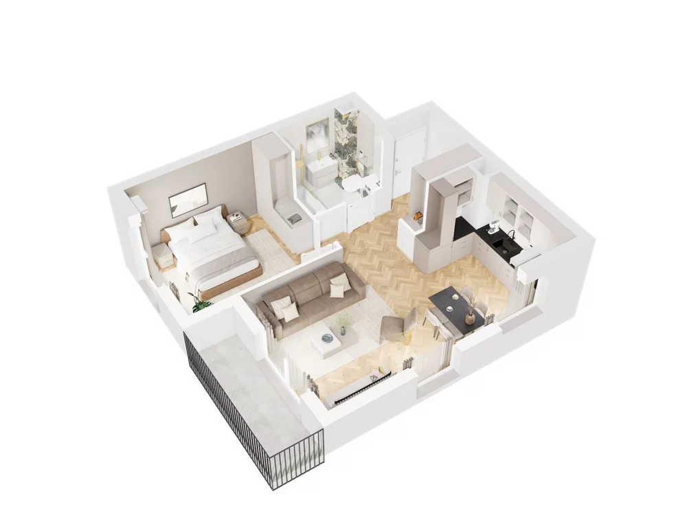 2 pokoje, mieszkanie 47,79 m², piętro 1, oferta nr 9.A.06, Nowe Południe - budynek 9 , Gdańsk, Orunia Górna-Gdańsk Południe, Maćkowy, ul. Starogrodzka / Borkowska