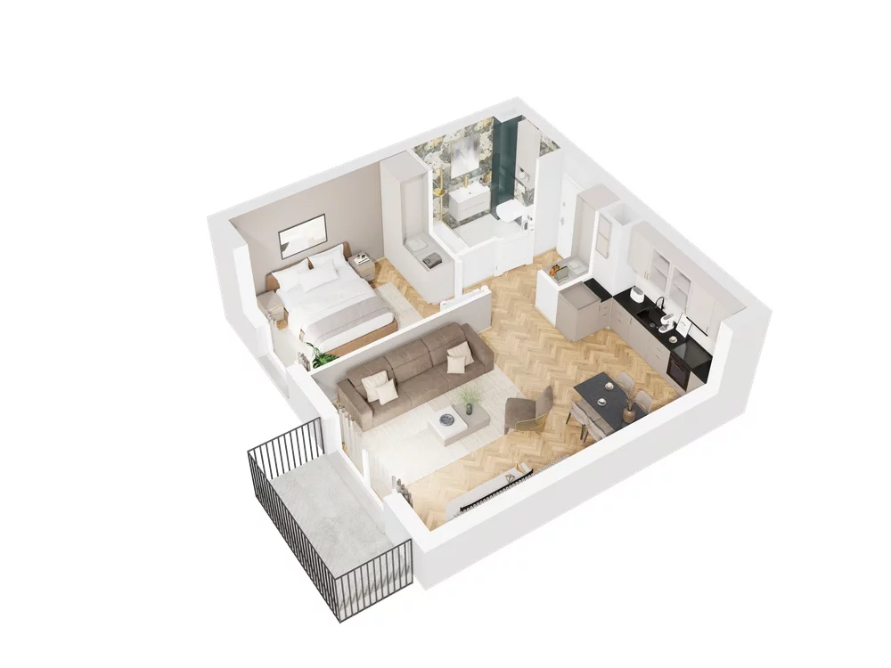 2 pokoje, mieszkanie 45,50 m², piętro 1, oferta nr 9.A.07, Nowe Południe - budynek 9 , Gdańsk, Orunia Górna-Gdańsk Południe, Maćkowy, ul. Starogrodzka / Borkowska
