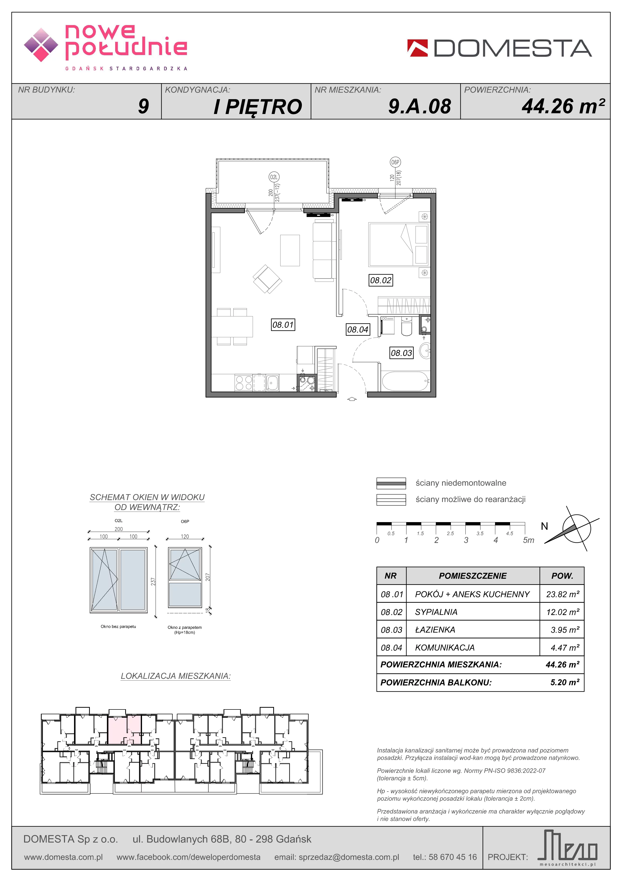 2 pokoje, mieszkanie 44,26 m², piętro 1, oferta nr 9.A.08, Nowe Południe - budynek 9 , Gdańsk, Orunia Górna-Gdańsk Południe, Maćkowy, ul. Starogrodzka / Borkowska