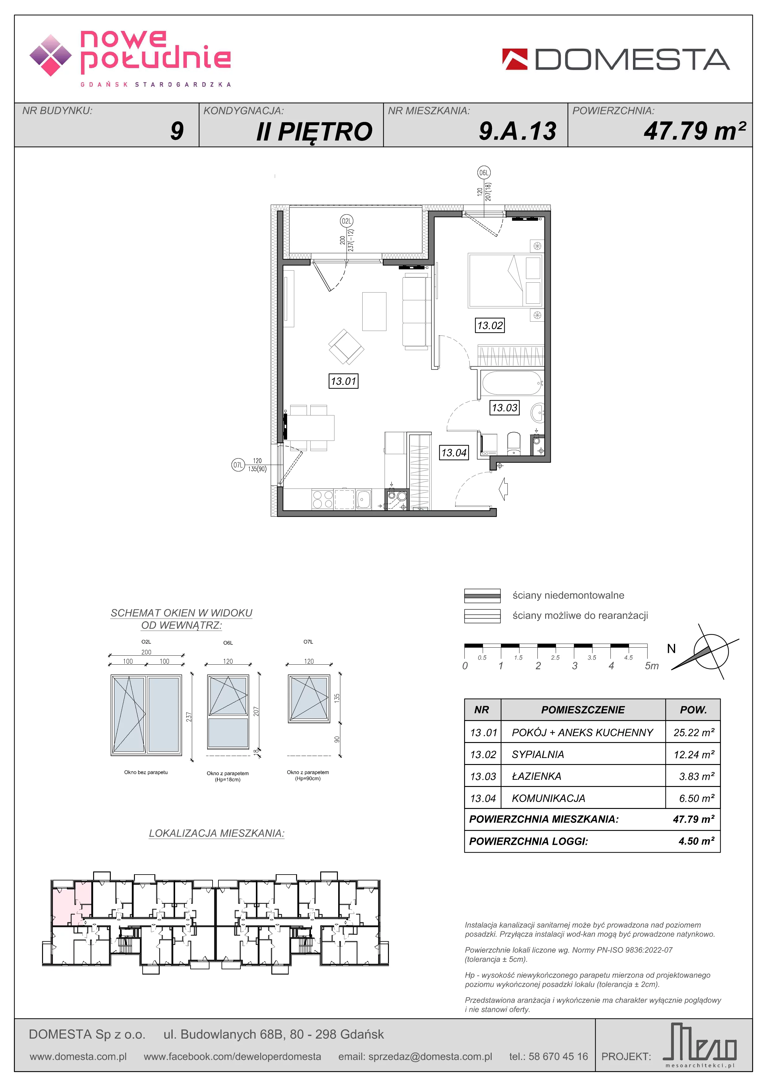 2 pokoje, mieszkanie 47,79 m², piętro 2, oferta nr 9.A.13, Nowe Południe - budynek 9 , Gdańsk, Orunia Górna-Gdańsk Południe, Maćkowy, ul. Starogrodzka / Borkowska