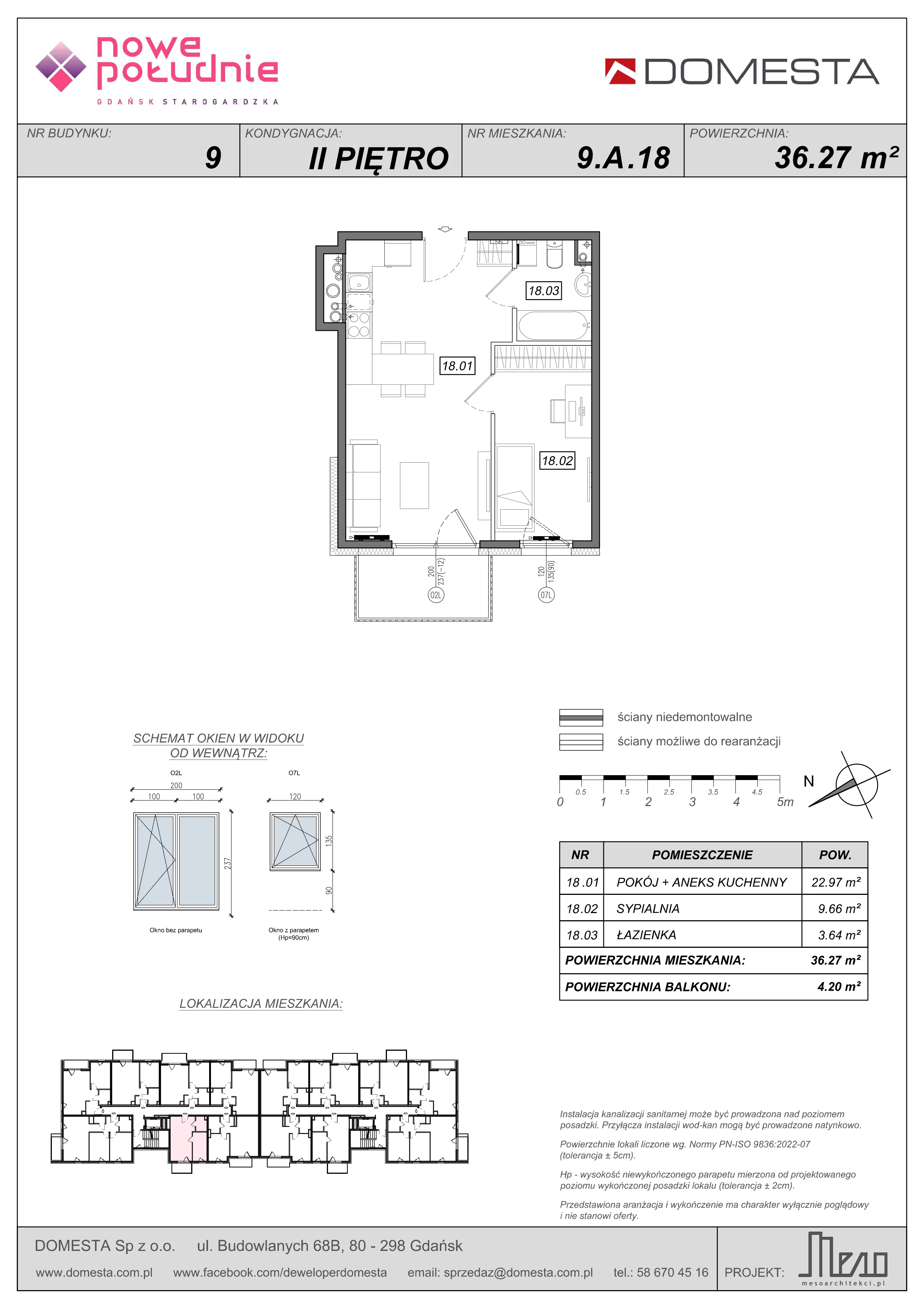 2 pokoje, mieszkanie 36,27 m², piętro 2, oferta nr 9.A.18, Nowe Południe - budynek 9 , Gdańsk, Orunia Górna-Gdańsk Południe, Maćkowy, ul. Starogrodzka / Borkowska