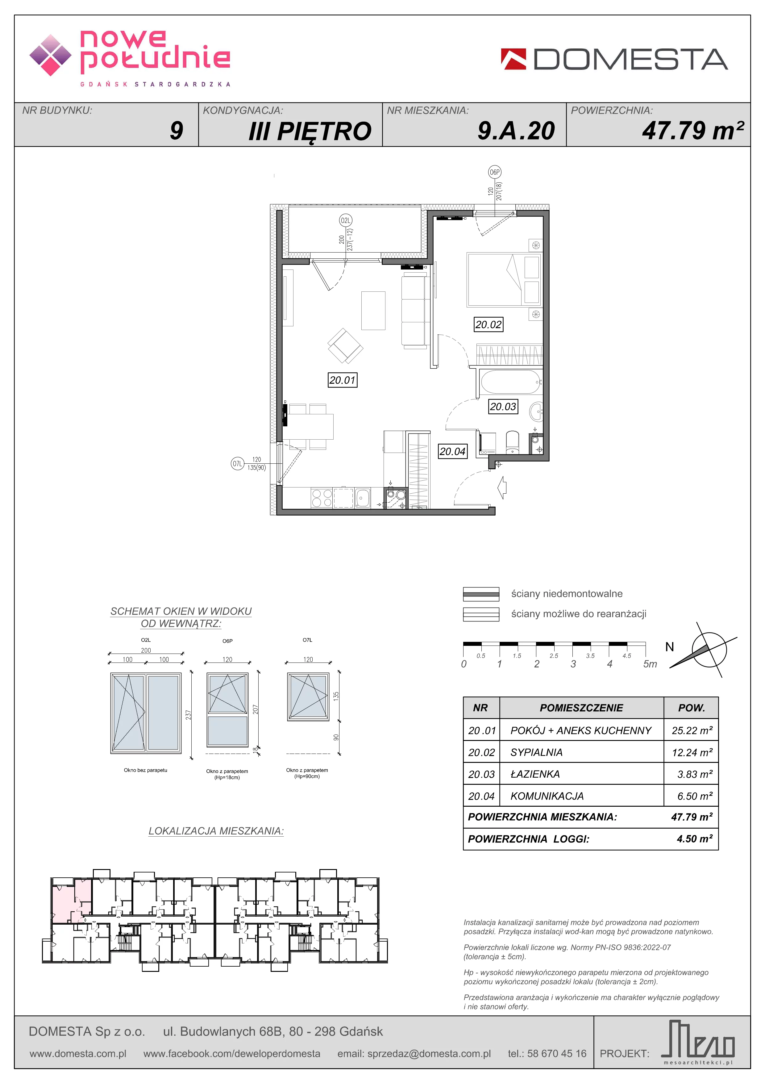 2 pokoje, mieszkanie 47,79 m², piętro 3, oferta nr 9.A.20, Nowe Południe - budynek 9 , Gdańsk, Orunia Górna-Gdańsk Południe, Maćkowy, ul. Starogrodzka / Borkowska